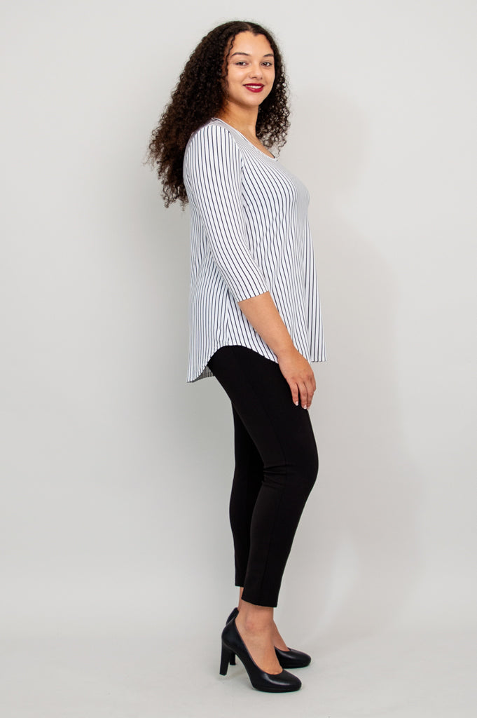 Jazz 3/4 Sleeve Top for Women - White & Black Small Stripe Bamboo Viscose Blouse - Breathable & Comfortable Summer Tops - Perfect for Casual Wear, Office Outfits & Date Nights