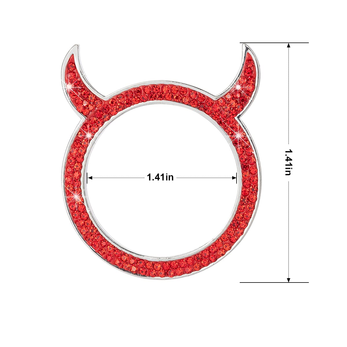 Bling Crystal Car Engine Start Stop Button Ring - 2PCS Rhinestone Push Start Decor for Auto Interior, Little Devil Sparkly Rings - Perfect for Car Accessories, Auto Show & Custom Vehicle Decoration (Red)