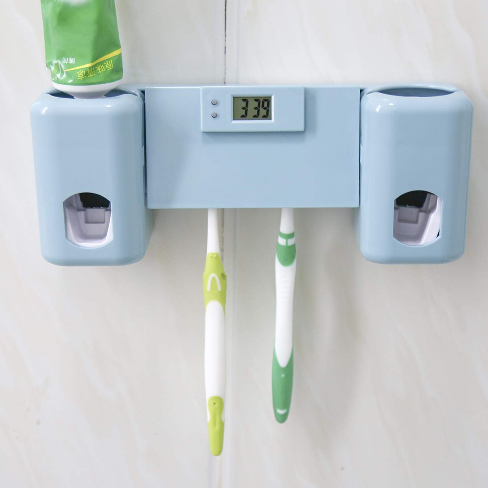 Wall Mounted Toothbrush Holder Set with Automatic Toothpaste Dispenser & Digital Clock - Bathroom Organizer for Kids & Adults - Perfect for Family Bathrooms, Dorm Rooms, and Travel Essentials