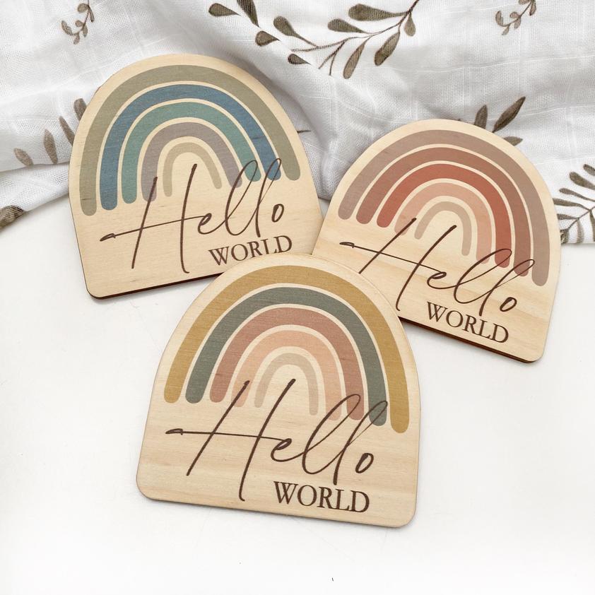 Personalized Timber Baby Announcement Milestone Plaques - Rainbow Series for Newborn Photo Props, Nursery Decor & Gender Reveal Gifts