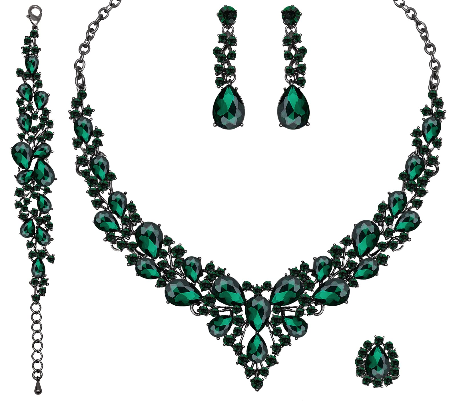 CSY 4-Piece Austrian Crystal Bridal Jewelry Set - Necklace, Earrings, Bracelet & Ring for Weddings, Parties & Special Occasions | Elegant Costume Accessories & Gifts for Women, Brides & Bridesmaids
