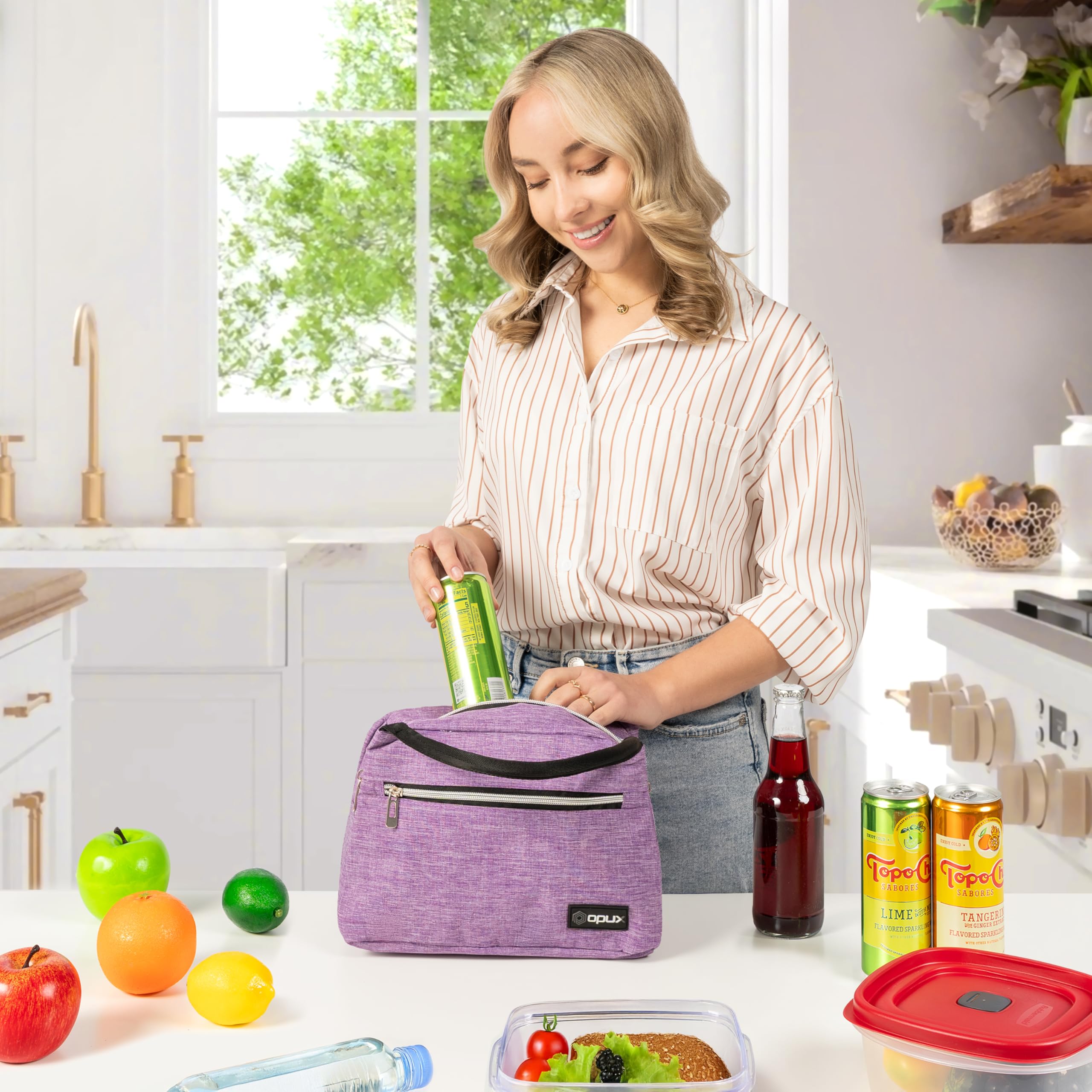 OPUX Insulated Lunch Bag for Women & Girls - Reusable Cooler Tote for Work, School, Travel & Picnic - Fits 11 Cans - Heather Purple - Perfect for Office Lunches, School Meals & Outdoor Activities