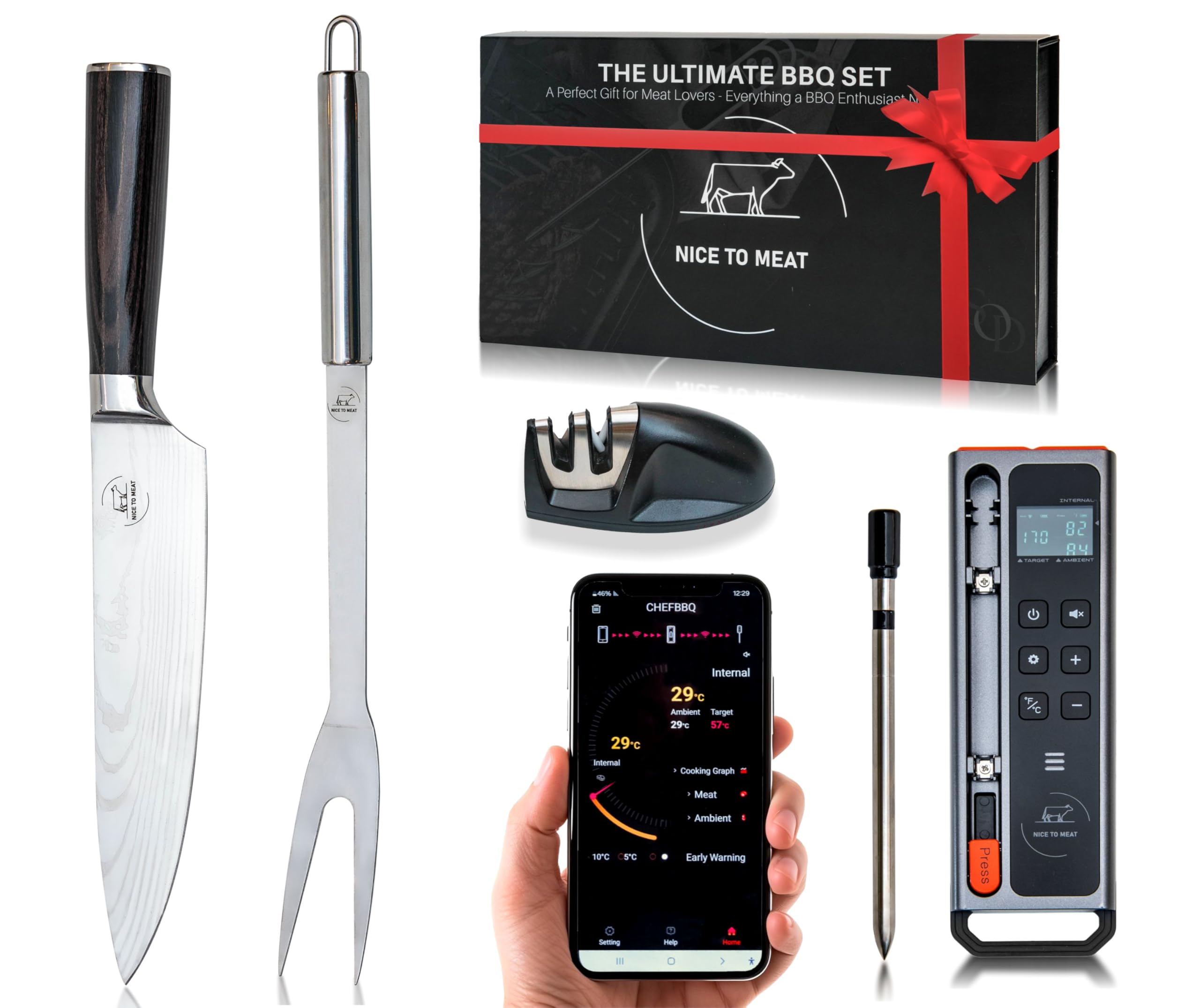 Wireless Meat Thermometer for BBQ Grilling - Digital Cooking Thermometer with Bluetooth & CHEFBBQ APP - Accurate Temperature Sensor for Smoking, Roasting, Baking - Perfect for Outdoor Cooking, Backyard Parties & Home Kitchen Use