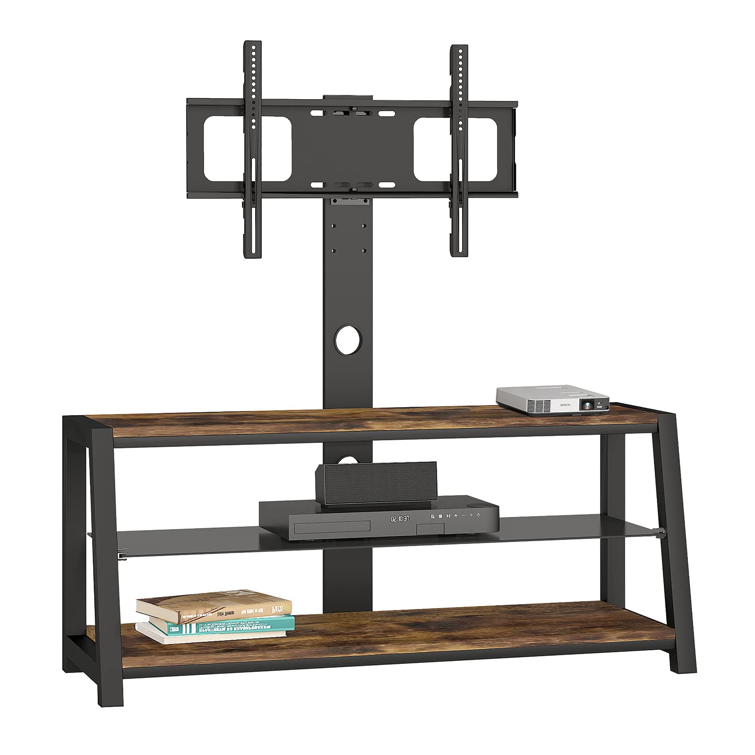 Black Wooden TV Stand with Tempered Glass - Adjustable Height, Universal Swivel Design for Flat Screen TVs - Perfect for Living Room, Bedroom & Home Theater Entertainment Centers