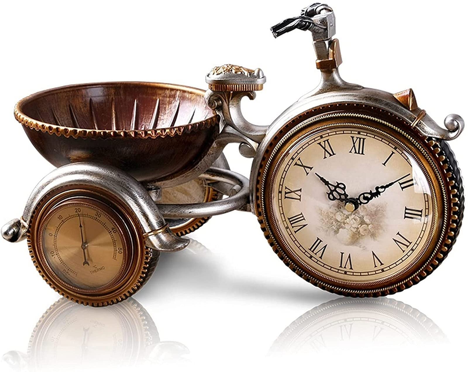 Vintage European-Style Table Clock - Silent Non-Ticking Desk Clock with Tricycle Design, Resin Shelf Decor for Bedroom, Living Room & Study | Perfect Home Office Decor & Gift Idea