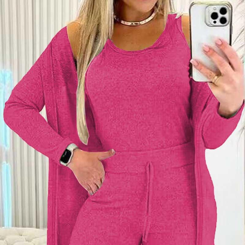 BDAILKA Women's 3-Piece Lounge Set - Comfy Tank Top, High Waisted Pants & Cardigan | Soft Loungewear Outfit for Home, Yoga & Relaxation | Casual Comfort Wear for Women