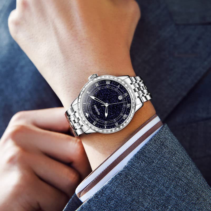 Premium Automatic Watches for Men - Luxury Starry Sky Design, Mechanical Movement, Waterproof, Date Display, Luminous Hands, Sapphire Crystal, Tungsten Steel Band - Perfect for Business, Formal Events & Gift Giving