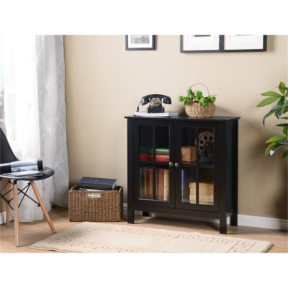 American Furniture Classics 22601 Glass Door Cabinet - Black Painted Display Cabinet for Living Room, Dining Room & Office Storage | Perfect for Showcasing China, Books & Collectibles