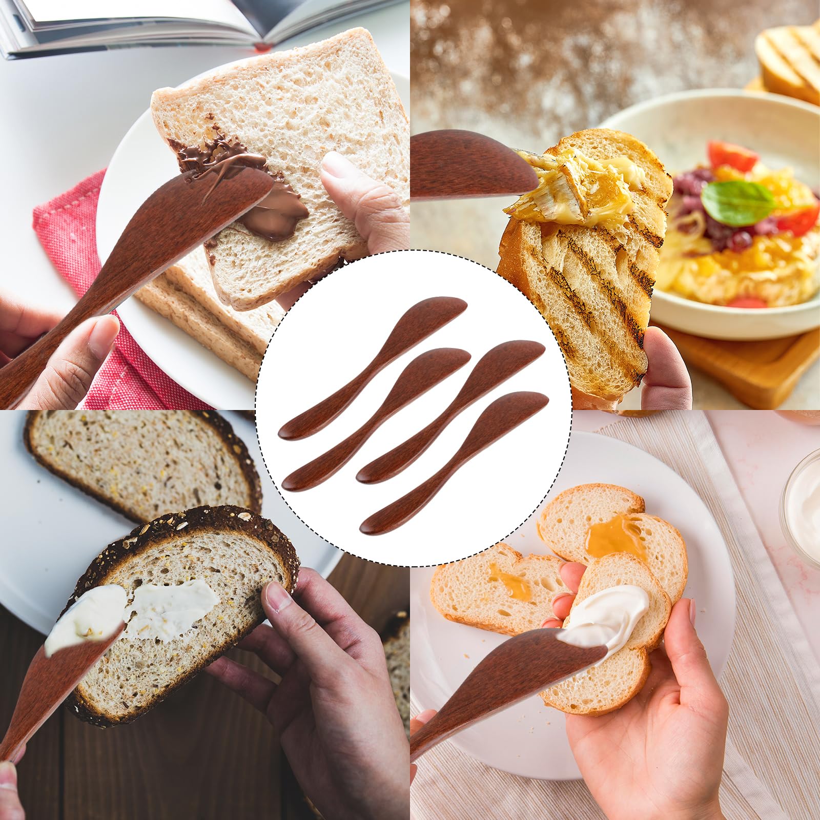 4-Pack Wooden Butter Knives - Thickened Solid Wood Spreaders for Jelly, Sandwich, Cheese & Condiments - Comfortable Grip Kitchen Utensils for Mixing, Stirring & Jar Scraping - Perfect for Breakfast, Baking & Food Prep
