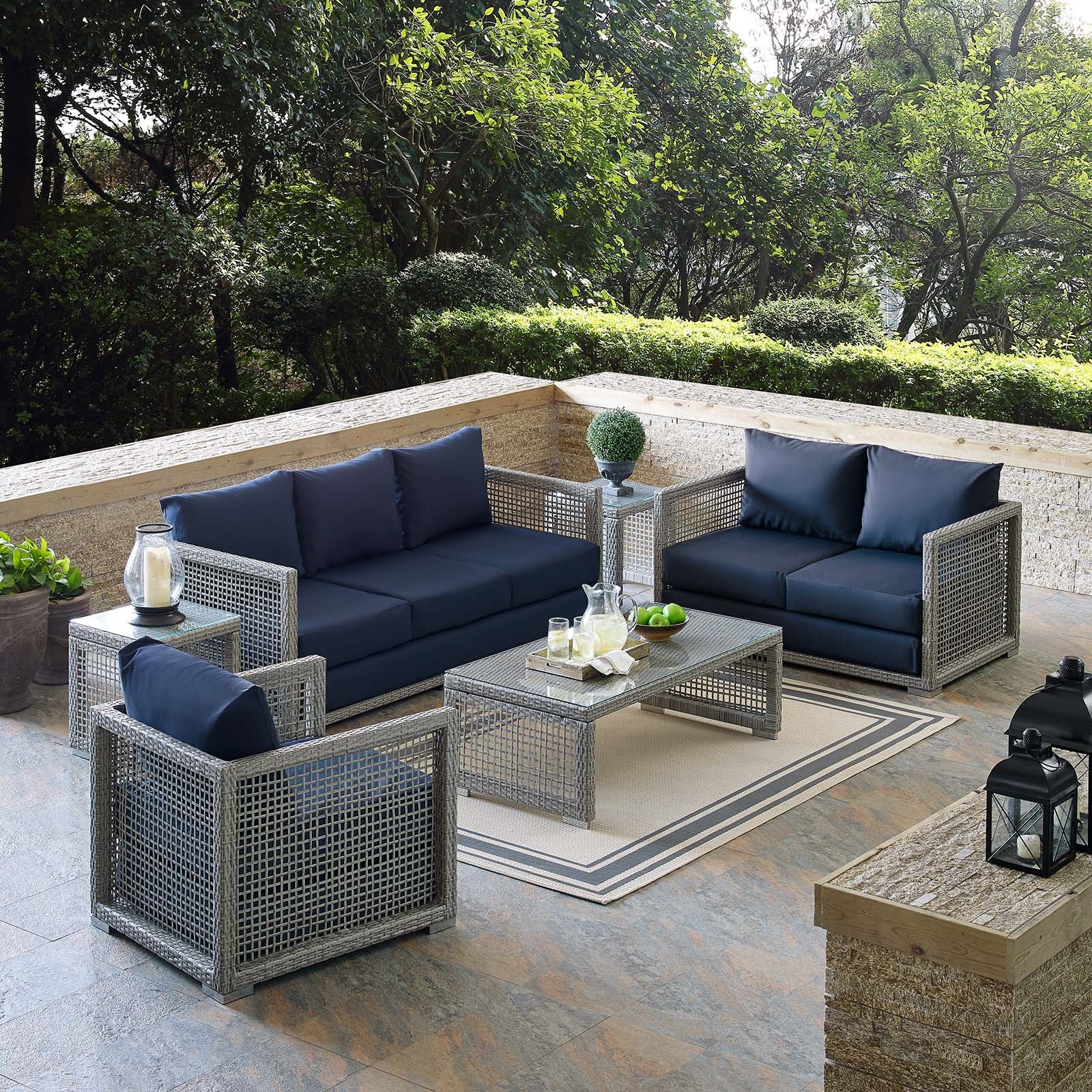 6-Piece Aura Outdoor Patio Furniture Set - All-Weather Wicker Rattan Sofa & Chairs for Garden, Poolside, or Backyard Relaxation