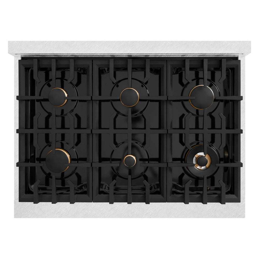 ZLINE Autograph Edition 36 Inch 5.2 Cu Ft Gas Range with 6 Burner Cooktop & Convection Oven - Satin Stainless Steel with Gold Accents (HGRSZ 36 G) - Professional Kitchen Appliance for Home Chefs & Cooking Enthusiasts