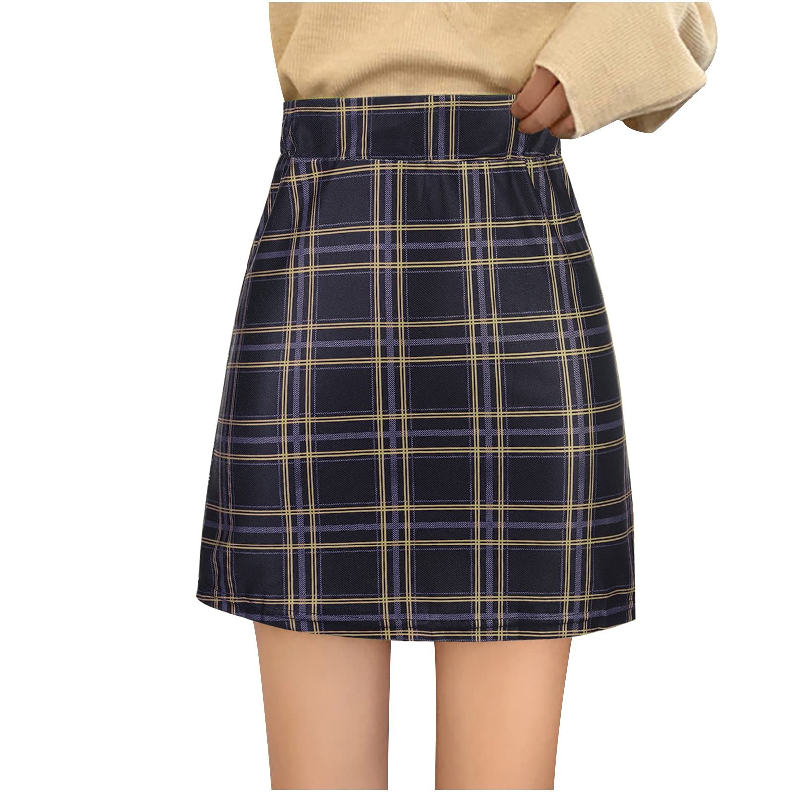 Stylish Women's Mini Plaid Skirt - Elastic Waistband, Tulle Layered Design for Casual & Party Wear | Perfect for Dates, Office, and Night Out