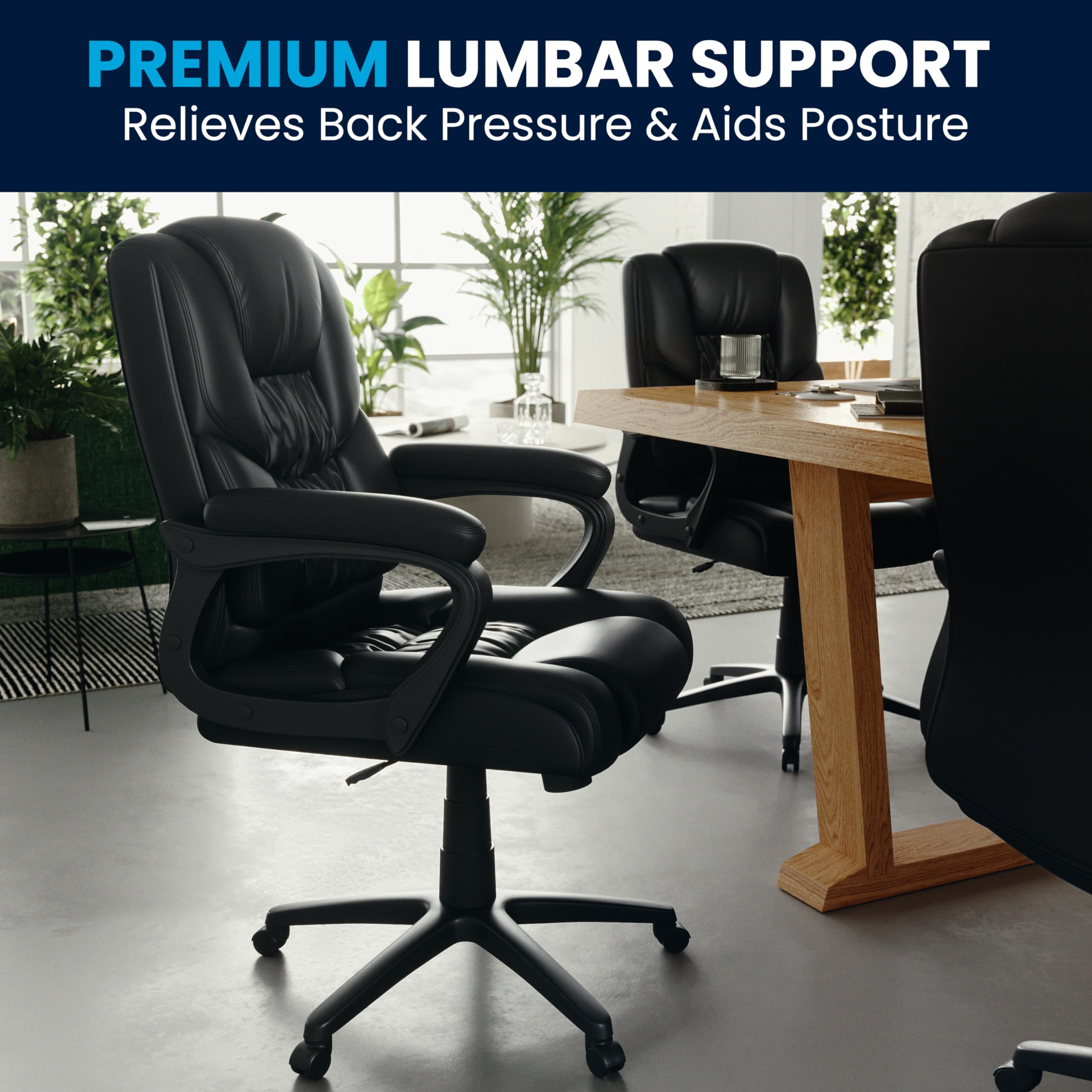 Flash Furniture Big & Tall Swivel LeatherSoft Office & Gaming Chair - Ergonomic Adjustable Height Executive Chair with Padded Armrests - Perfect for Home Office, Gaming Setup & Workspace (Black)