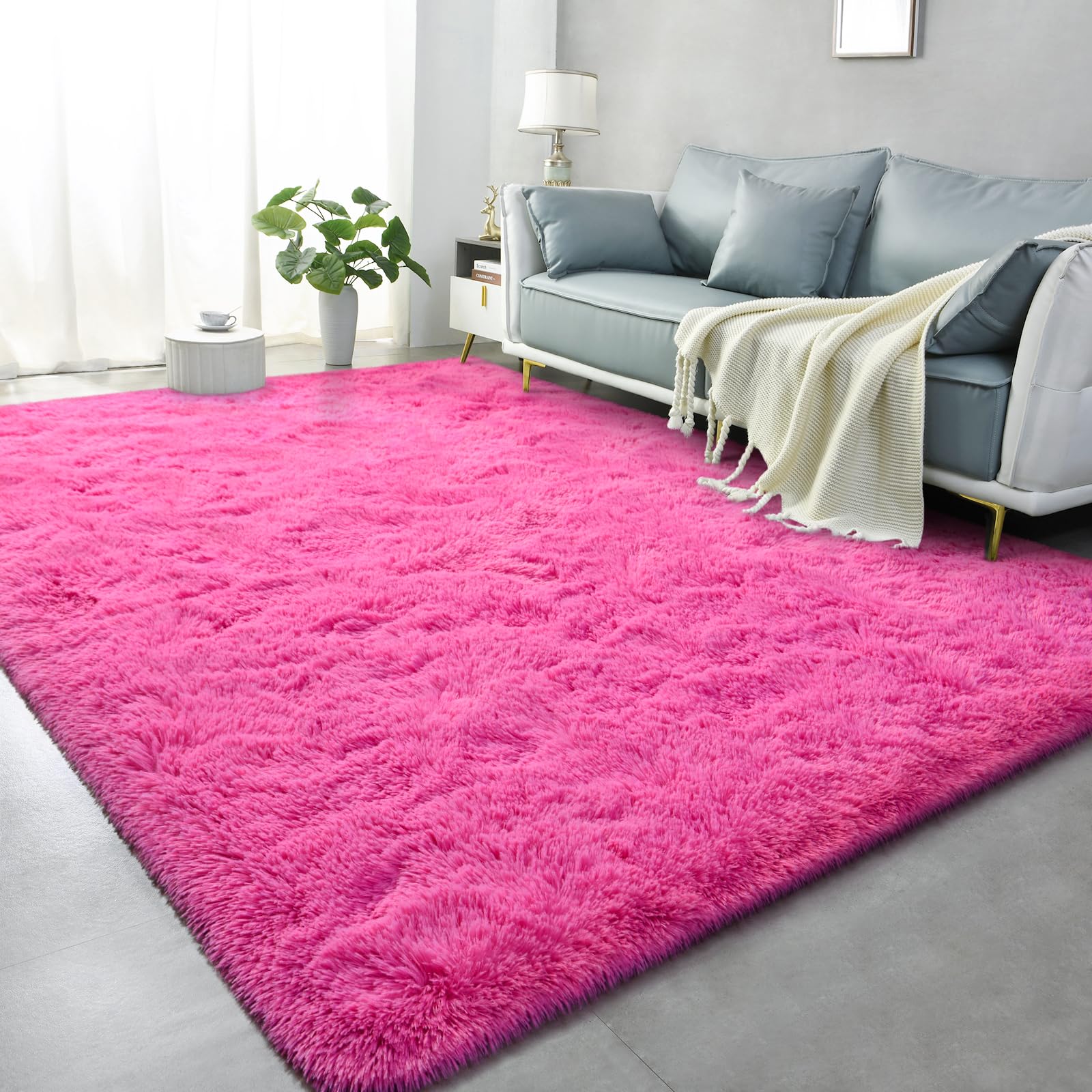 Lascpt Super Soft Shag Area Rug 5x8 ft - Plush Pink Fuzzy Carpet for Living Room, Girls Bedroom, Kids Room & Nursery | Modern Home Decor for Dorms, Office & Women's Spaces | Cozy Floor Mat for Relaxation & Play Areas