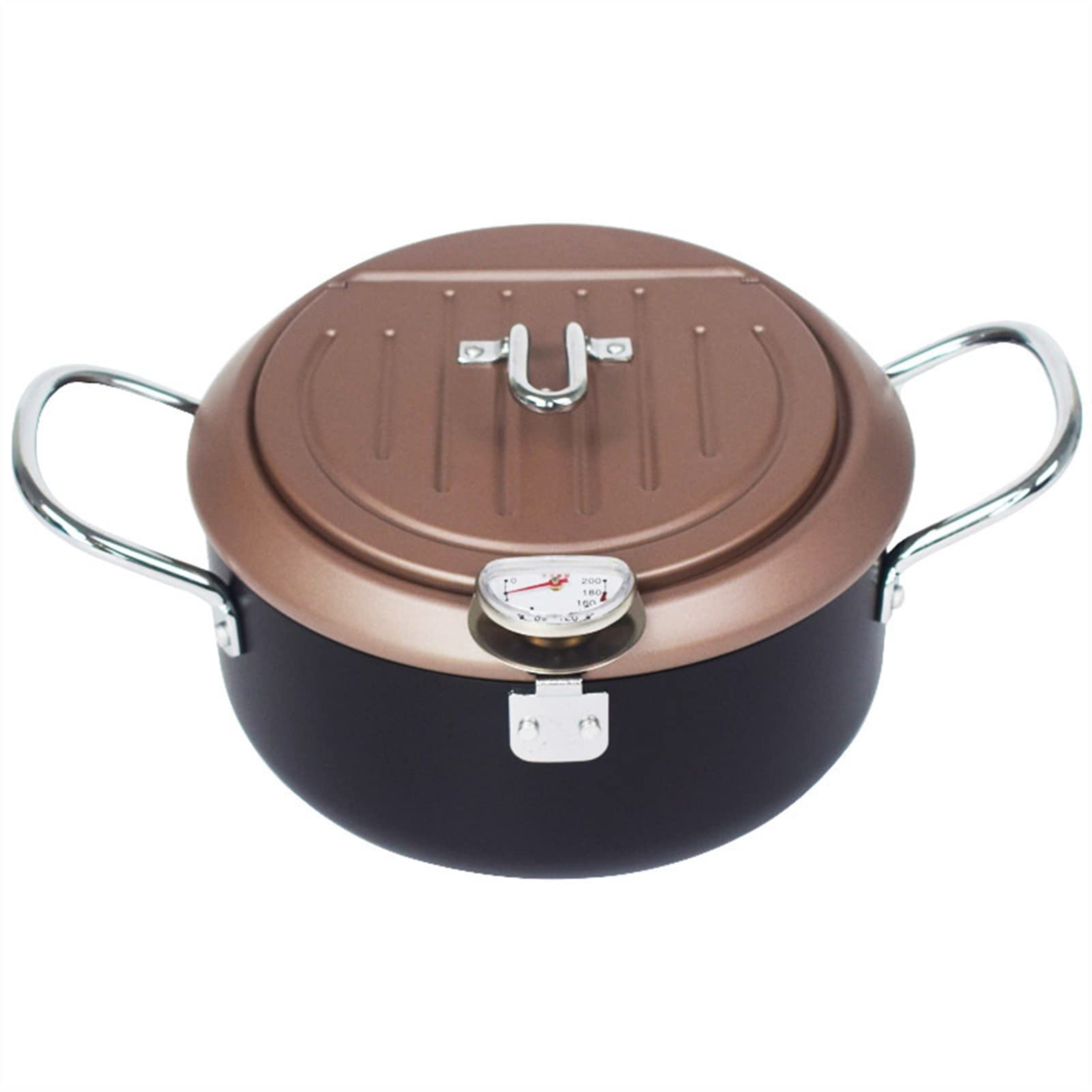 **24cm Brown Tempura Deep Fryer Pot with Thermometer & Drain Rack - Perfect for Frying Chicken, Shrimp & Vegetables at Home**