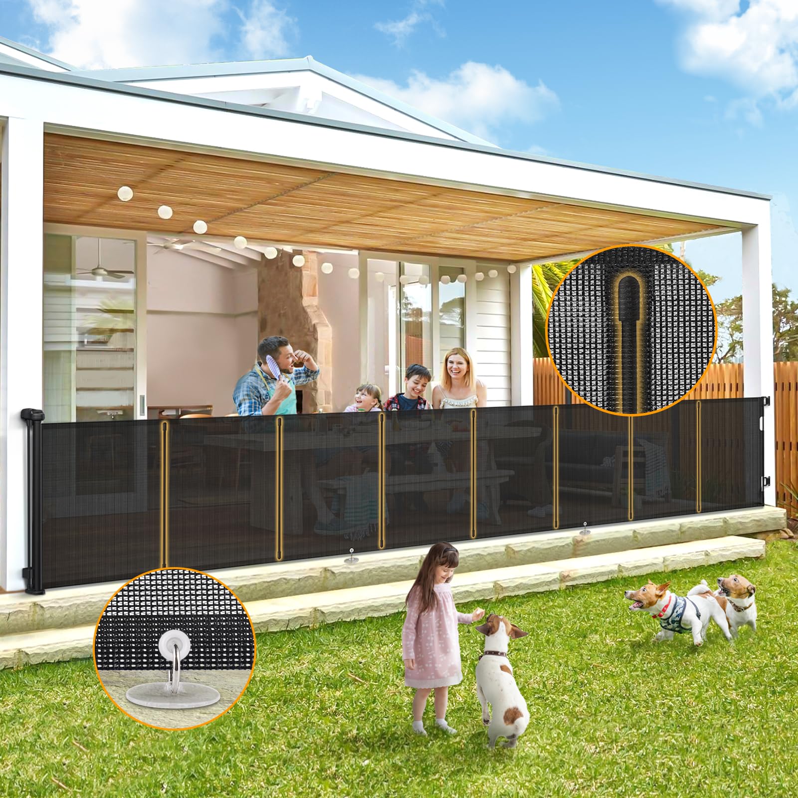 AMAZKRUS Retractable Baby & Pet Gate - Extra Wide 150'', Tall 35'' - Safety Gate for Doorways, Stairs, Hallways - Indoor/Outdoor Use for Babies, Dogs & Pets - Perfect for Home Safety & Childproofing