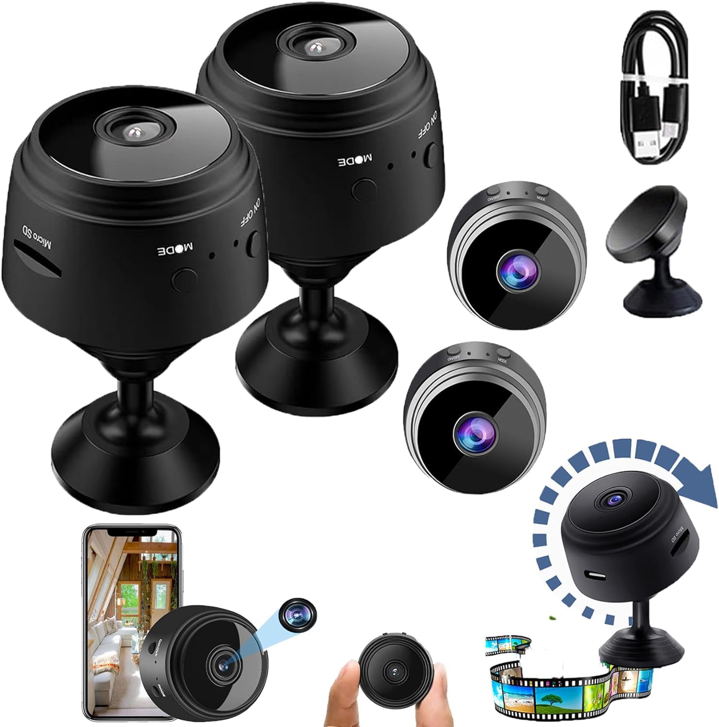 Fledimo Camtrix Magnetic Mini Security Camera - 1080p HD Wireless Hidden Spy Camera with App for Home, Office, Indoor & Outdoor Surveillance - Ideal for Baby Monitoring, Pet Watching & Property Protection (2 Pack)