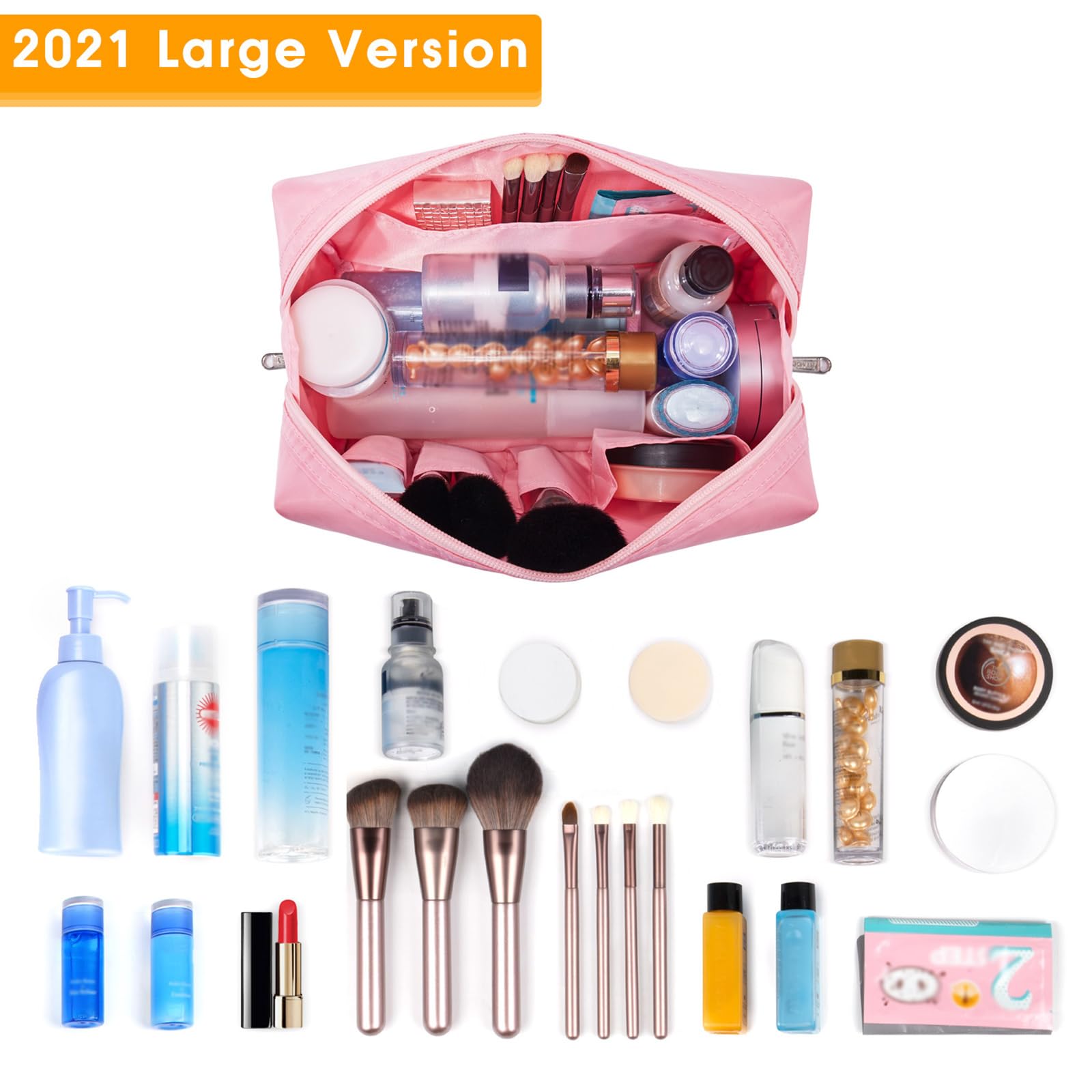 Narwey Pink Makeup Bag for Women - Large Travel Cosmetic Organizer for Toiletries & Beauty Essentials