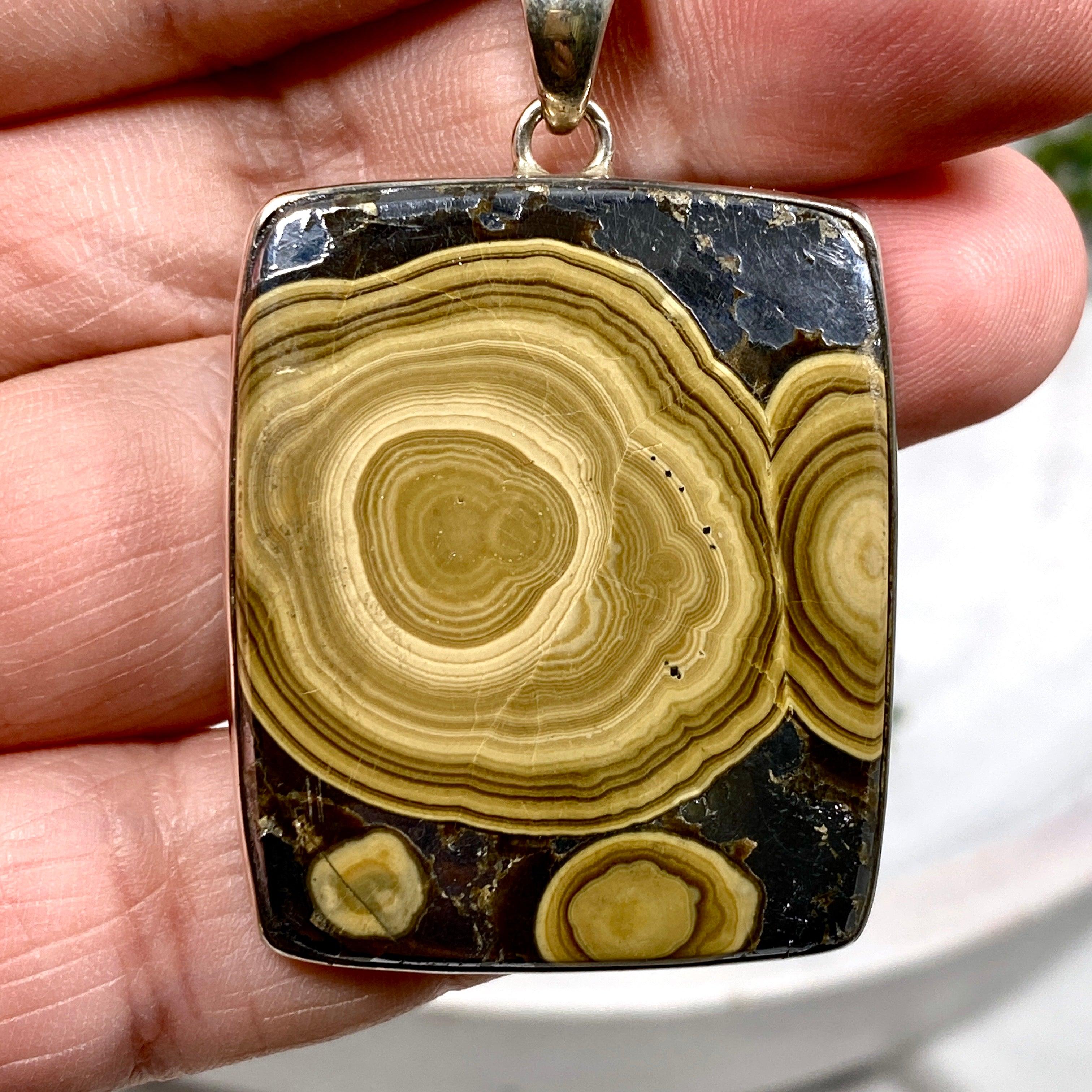 Natural Schalenblende Square Cabochon Pendant Necklace KPGJ2196 - Unique Handmade Jewelry for Women, Gift for Her, Boho Chic Accessory for Everyday Wear & Special Occasions