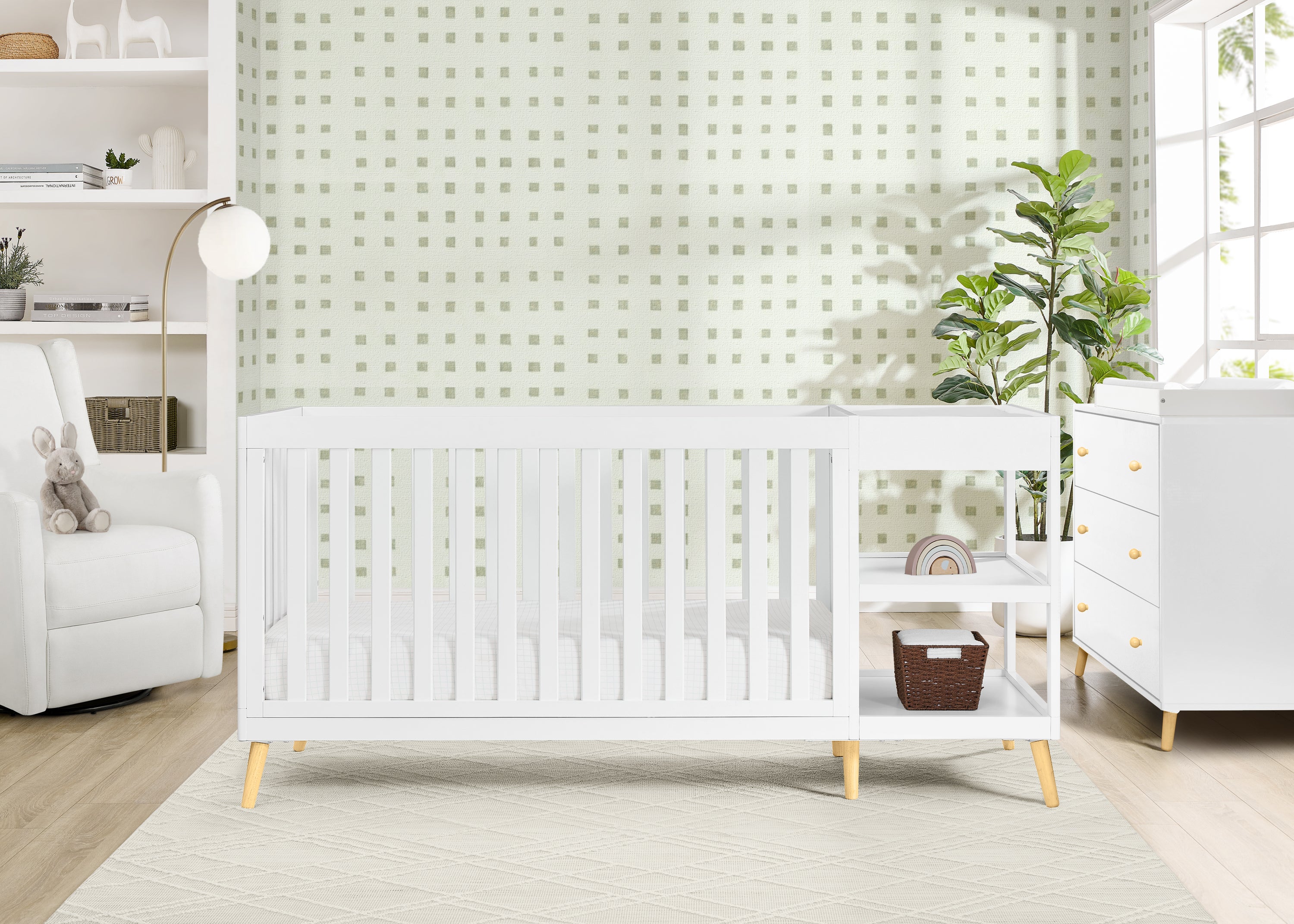 Essex 4-in-1 Convertible Baby Crib with Changer - White Nursery Furniture for Newborn to Toddler | Perfect for Bedroom, Daycare & Nursery Decor