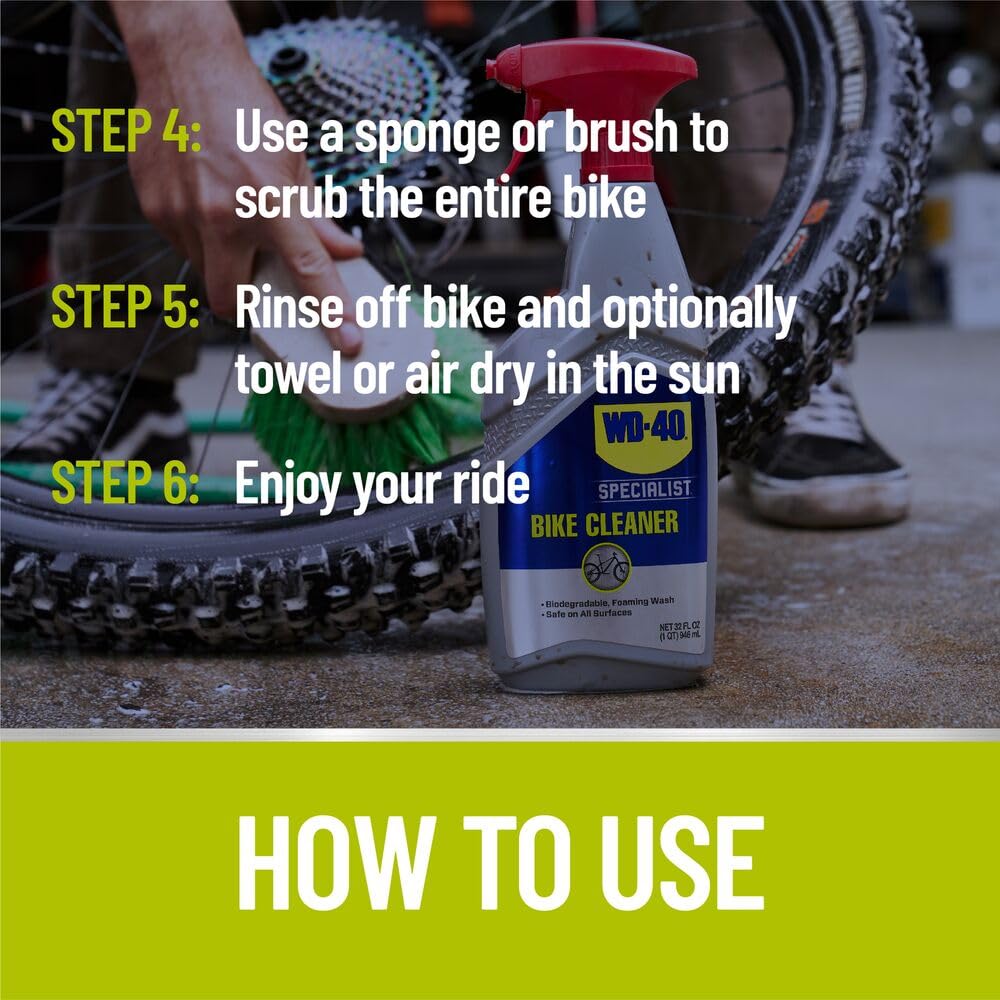 WD-40 Bike Specialist Bike Cleaner - 32oz Foaming Degreaser Spray (4-Pack) | Removes Grease & Dirt | Safe for All Bike Parts | Perfect for Mountain, Road & Electric Bikes | Ideal for Home & Professional Bike Maintenance