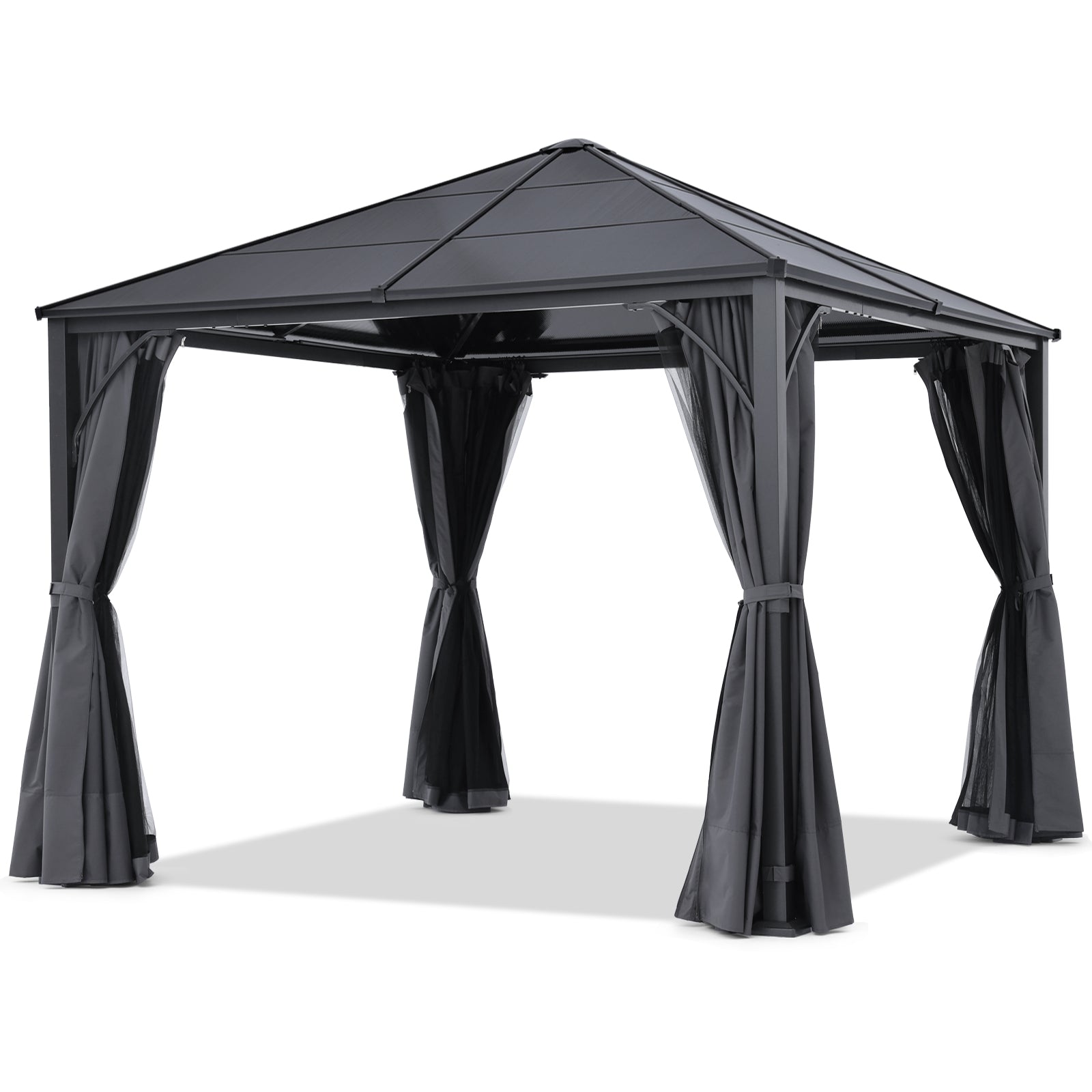 ABCCANOPY Outdoor Hardtop Metal Permanent Gazebo with Curtain & Netting - Weatherproof Patio Canopy for Backyard, Garden, and Poolside Relaxation