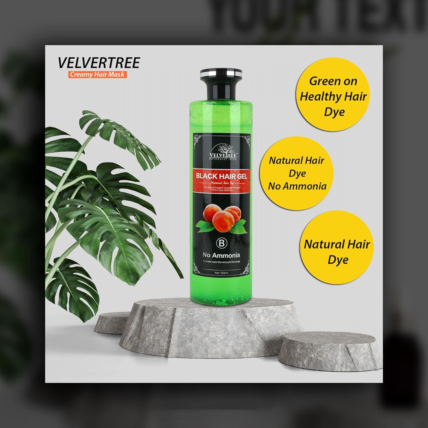 Velvetree Ammonia-Free Black Hair Gel Dye for Men & Women - Natural Black Color (500x2ml) | Perfect for Touch-Ups, Gray Coverage & Styling at Home or Salon