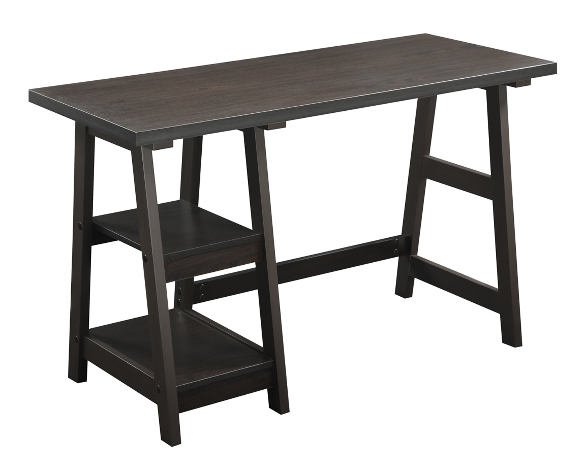 Convenience Concepts Designs2Go Trestle Desk with Shelves - Espresso Finish Home Office Desk for Small Spaces | Perfect for Remote Work, Study & Crafting