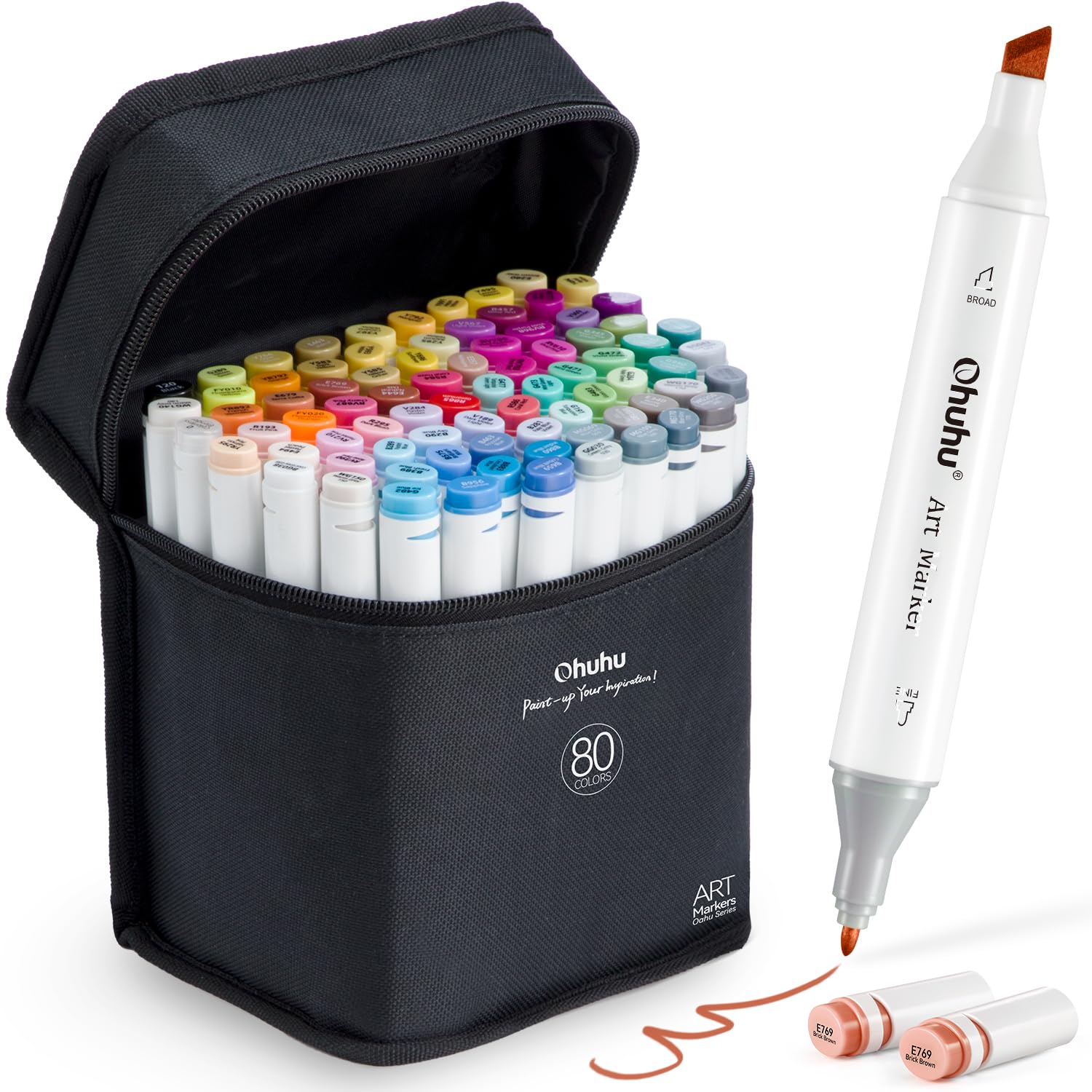 Ohuhu 80 Colors Dual Tip Alcohol Markers Set - Chisel & Fine Brush Art Markers for Professional Artists & Adult Coloring - Refillable Illustration Markers - Perfect for Sketching, Manga, Calligraphy & DIY Projects