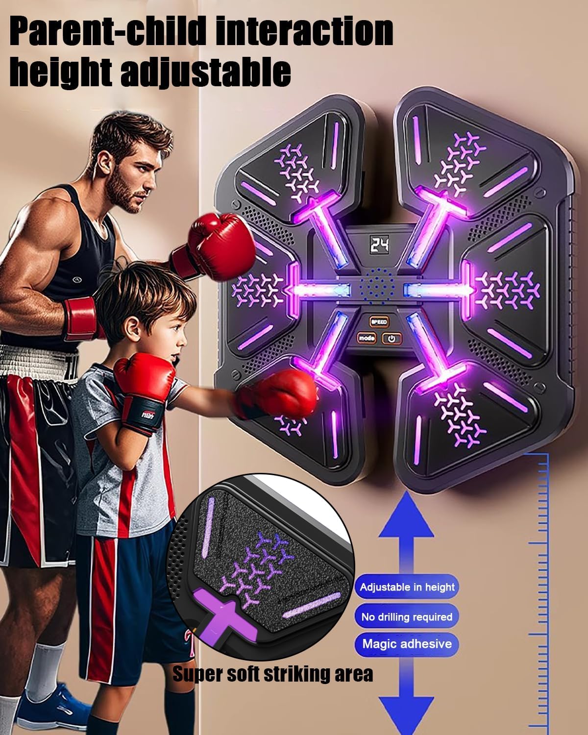 LITTCO 2024 Upgraded Smart Music Boxing Machine with Boxing Gloves - Wall Mounted Home Gym Equipment for Kids, Teens, Boys & Girls - Perfect for Birthday Gifts & Indoor Fitness Training (Blue)