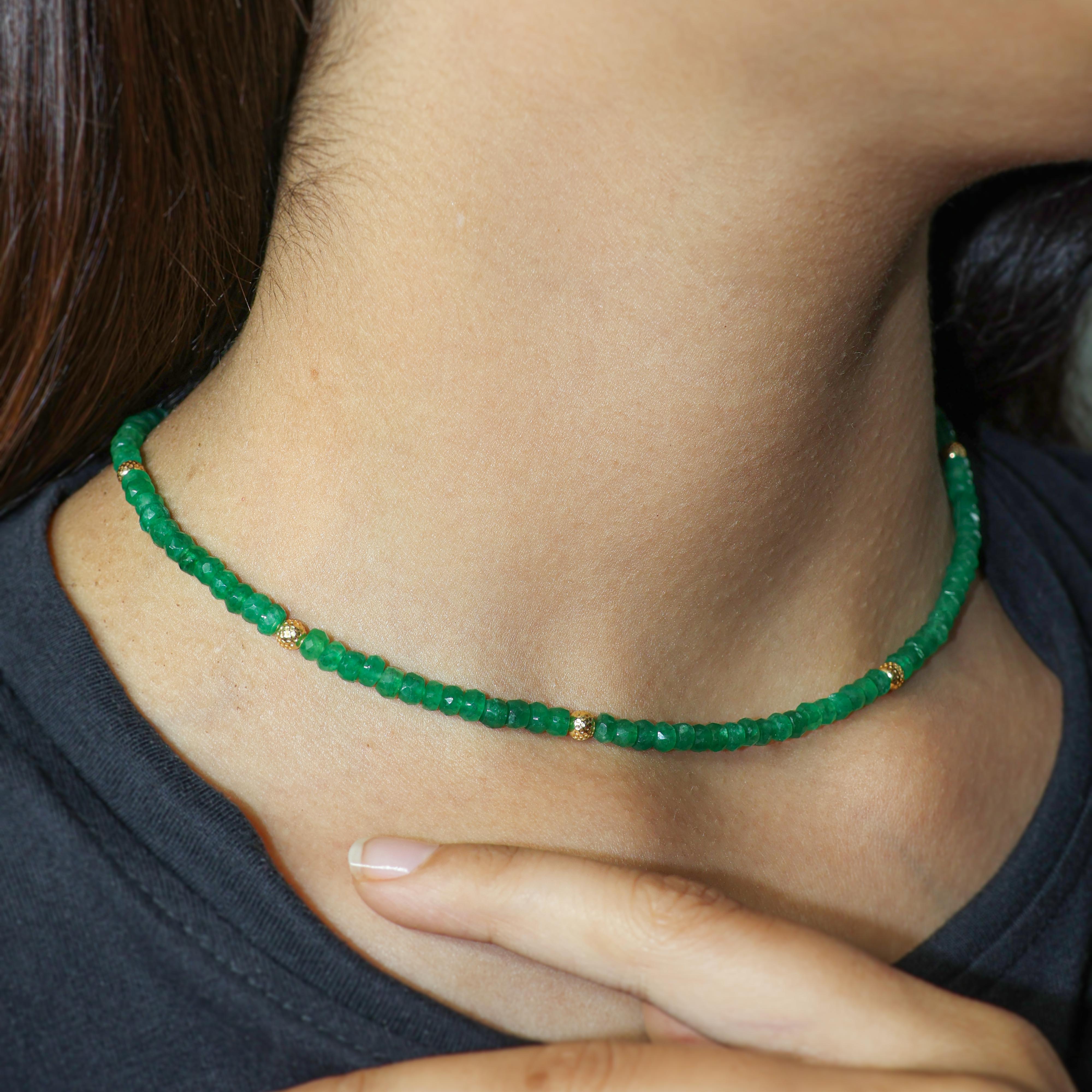 Emerald Green Circular Golden Beads Necklace for Women - Elegant Jewelry Gift for Birthday, Anniversary & Special Occasions