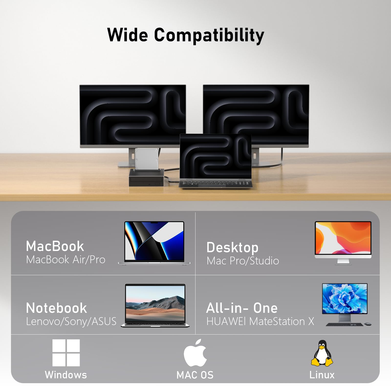 4-in-1 External Blu-ray Drive with USB 3.0 & Type-C - 16x BD/DVD/CD Burner & Reader with Fast Charging & HDD Enclosure - Compatible with Mac & PC - Perfect for Home Theater, Office Work & Media Backup