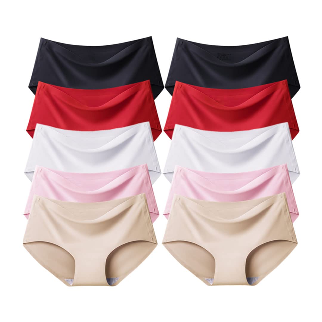 10 Pack Women's Silk Panties with Cotton Crotch - Sexy Solid Seamless Underwear Comfortable Briefs for Daily Wear & Special Occasions