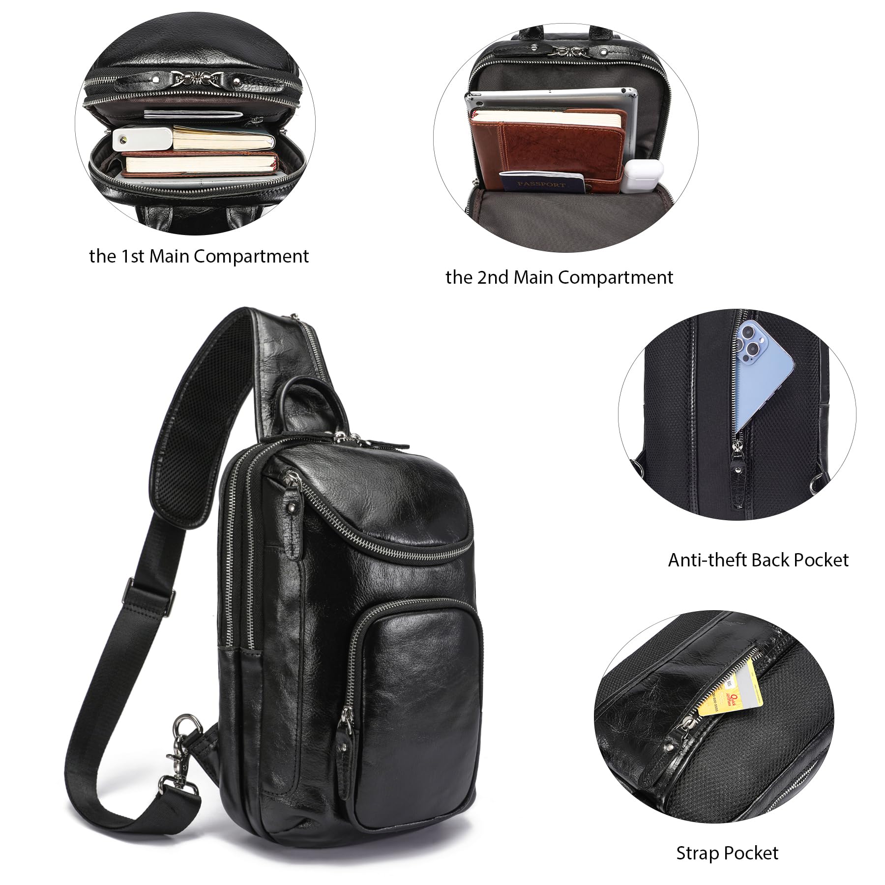 Vintage Full Grain Leather Sling Bag - Crossbody Chest Daypack for Men & Women - Durable & Stylish for Travel, Hiking, and Everyday Use