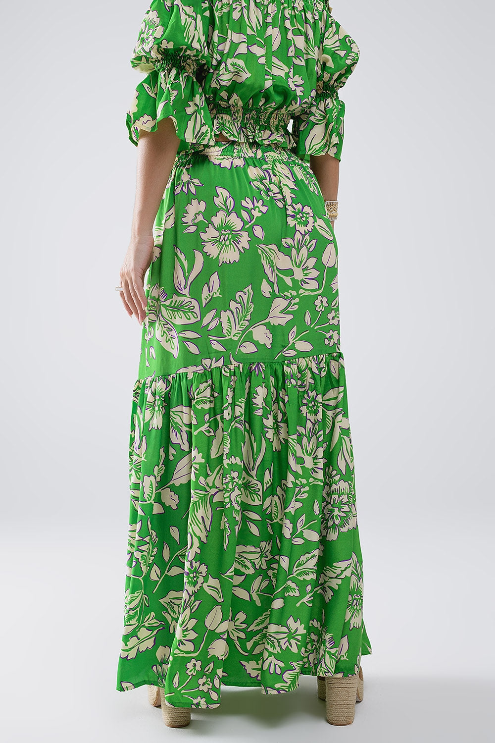 Floral Print Green Wrap Maxi Skirt with Pockets - Women's Boho Summer Skirt for Beach, Vacation & Casual Outfits
