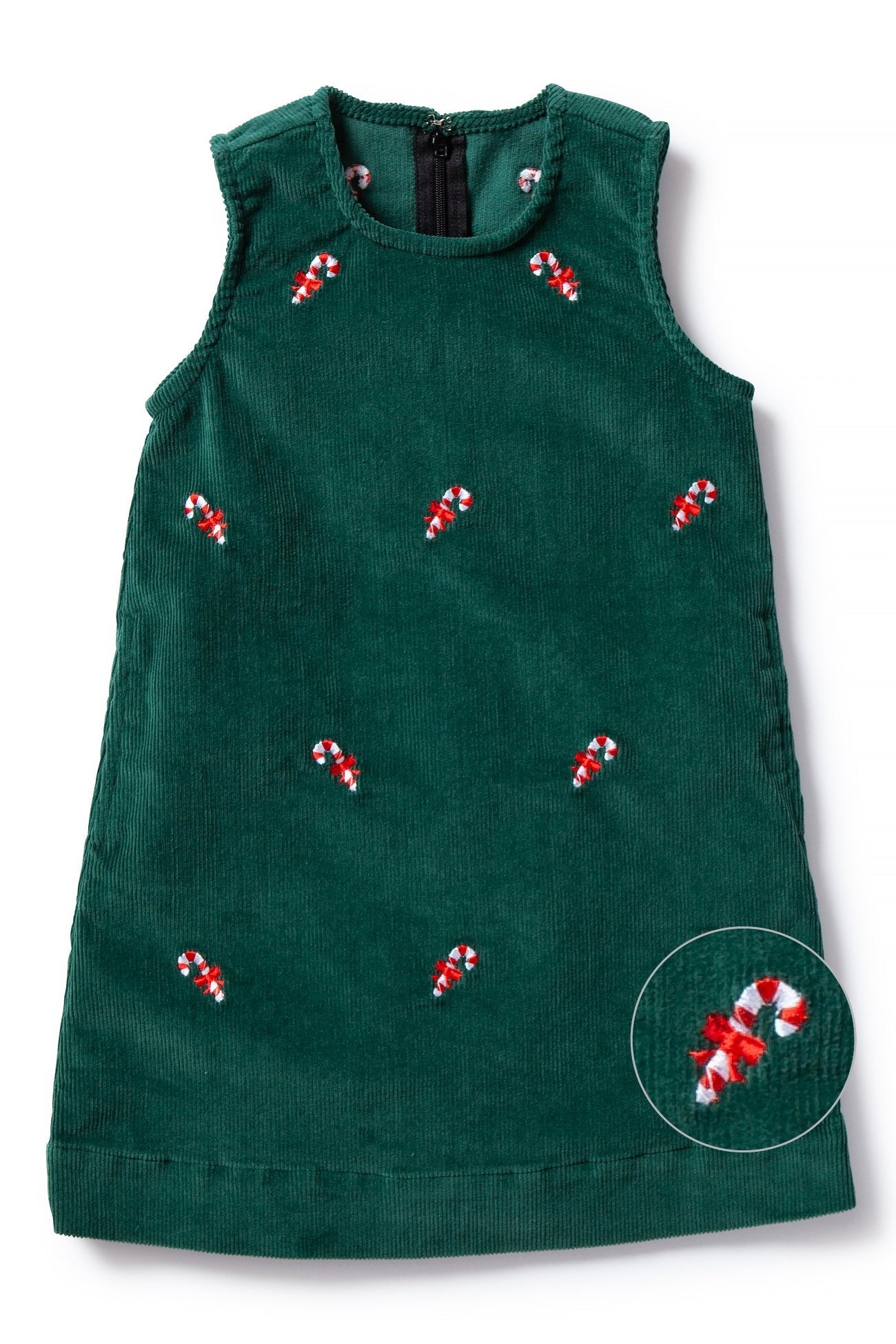 Girls Corduroy Shift Dress with Candy Cane Print - Cute Holiday Outfit for Christmas Parties & Family Gatherings