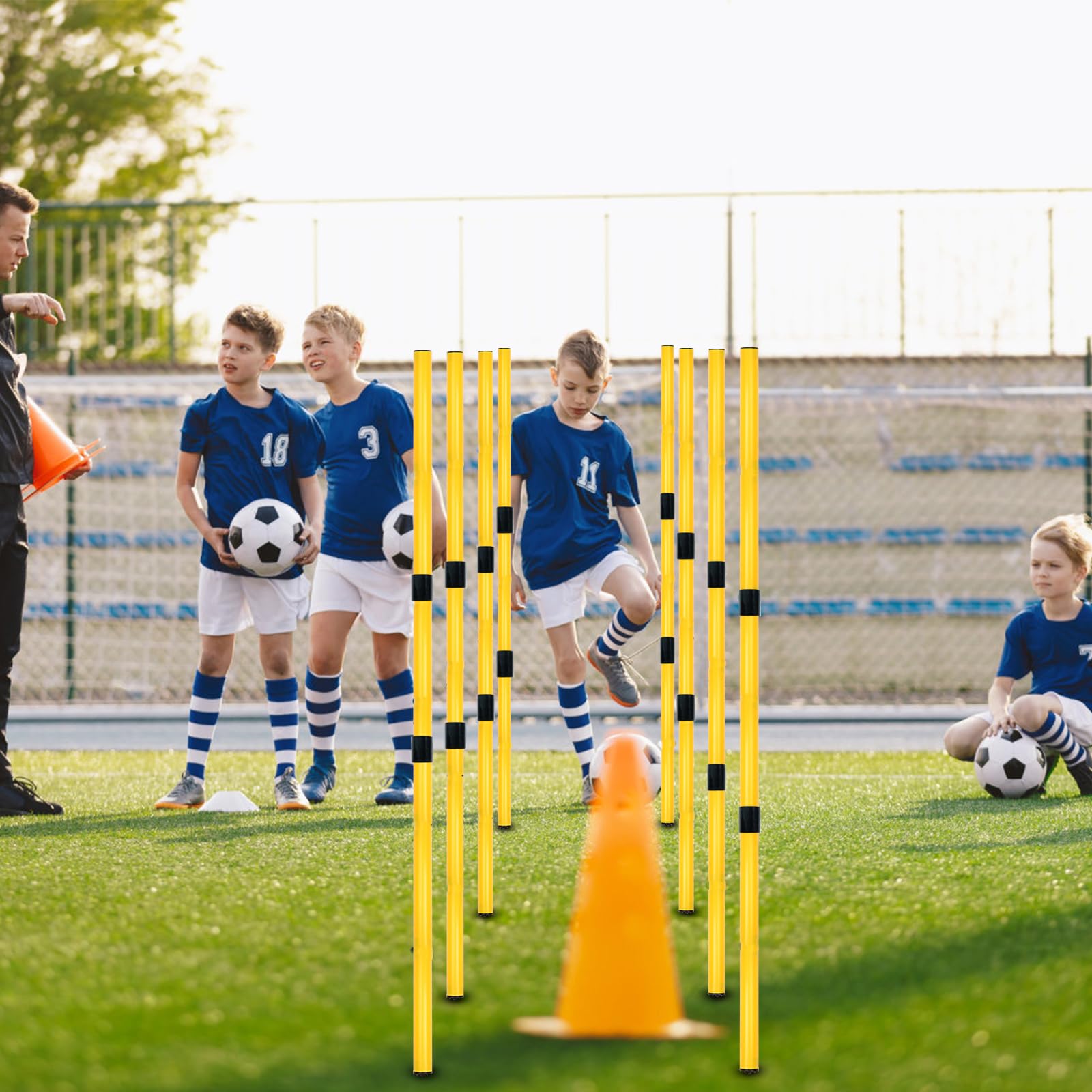 Soccer Agility Training Cones - Speed & Jump Poles for Soccer, Basketball, Football Practice - Adjustable Sports Training Equipment for Kids & Adults - Perfect for Drills, Fitness & Backyard Training