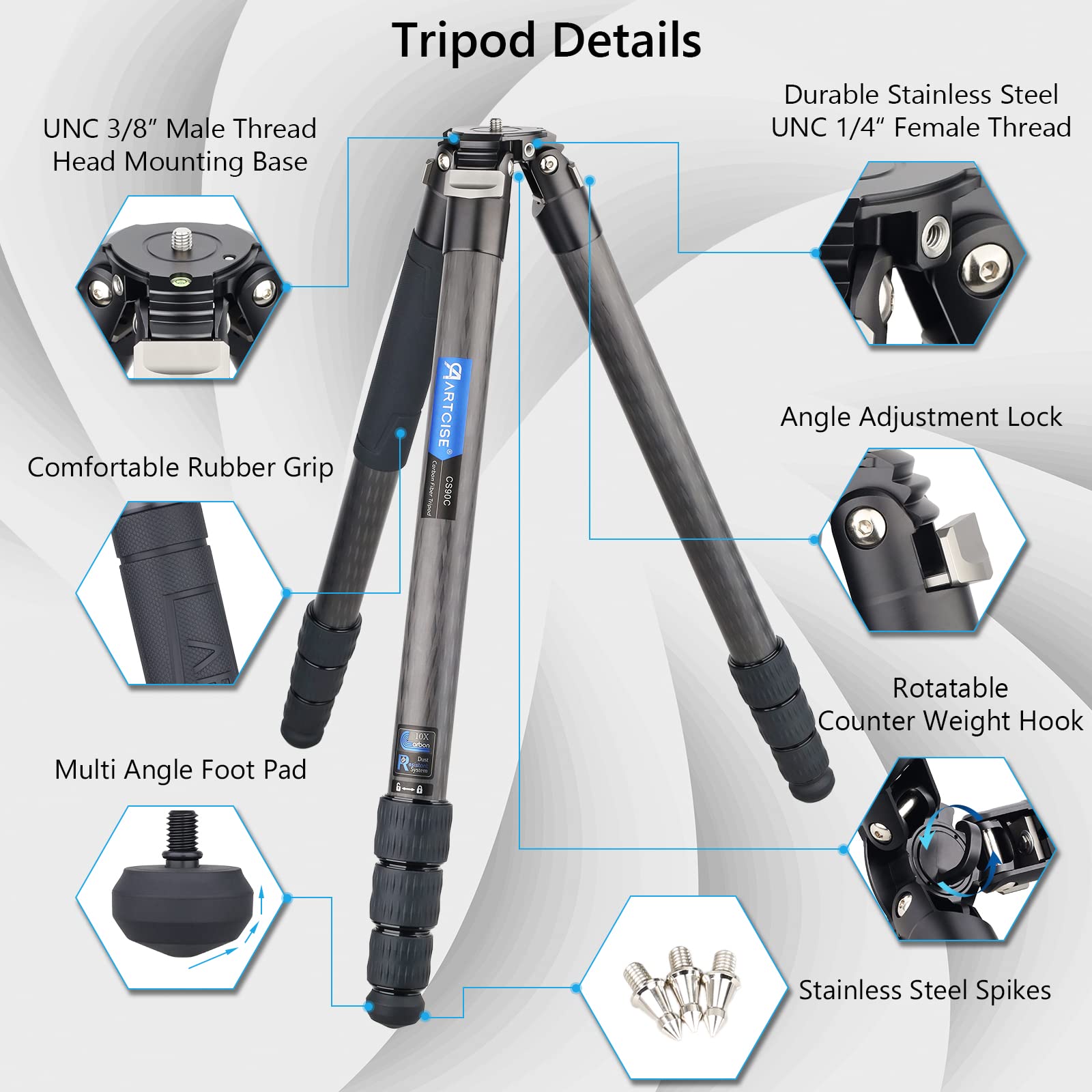 40mm Lightweight Compact Carbon Fiber Tripod with 52mm Low Profile Ball Head - Heavy Duty 10-Layer Carbon Travel Camera Stand, Detachable Monopod - Includes Stone Bag, Magic Arm & Phone Clip (Max Load 30kg) - Perfect for Travel Photography, Vlogging, and Outdoor Adventures