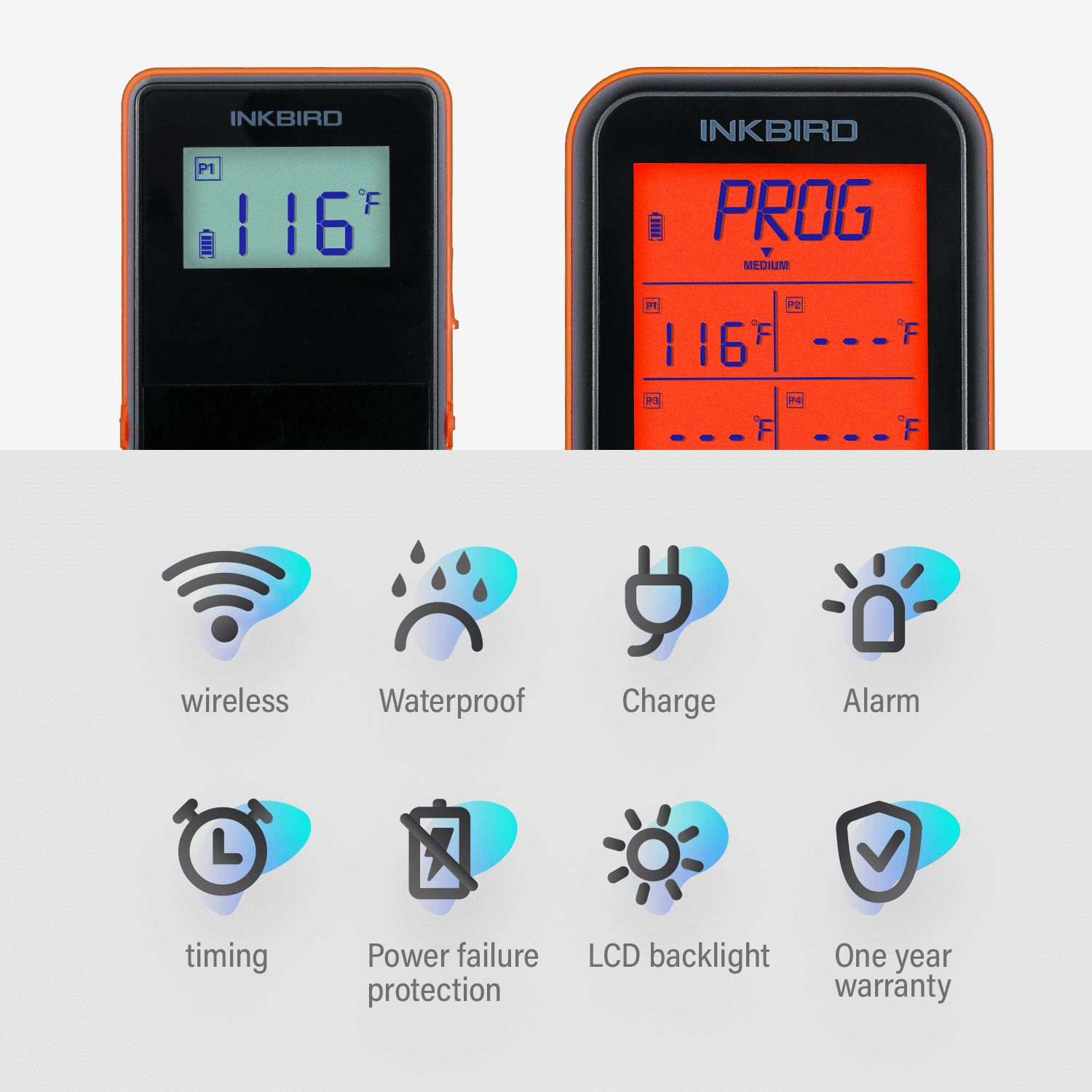 IRF 4S Wireless Remote BBQ Thermometer - Digital Meat Temperature Monitor for Grilling, Smoking & Cooking - Perfect for Outdoor Backyard, Camping & Kitchen Use