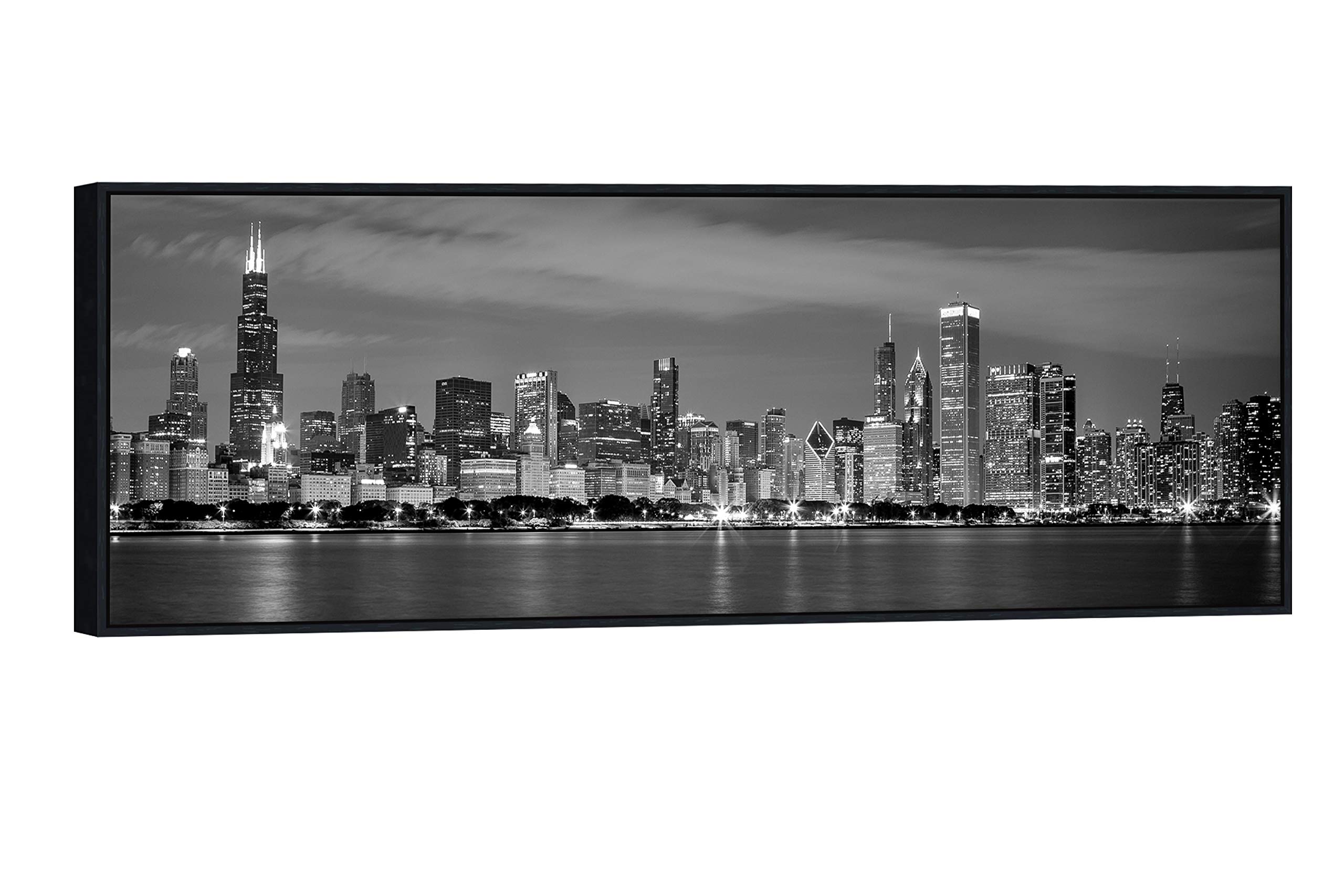 Wieco Art Framed Chicago City Skyline Black & White Canvas Print - Modern Cityscape Wall Decor for Living Room & Bedroom - Perfect for Home, Office & Gift Giving