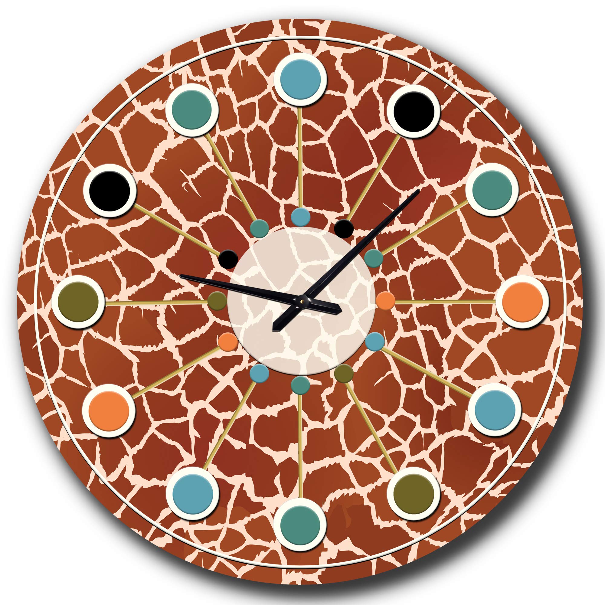 Designart Leopard Fur Safari Mid-Century Modern Round Wall Clock - Metal Decorative Clock for Home, Living Room, Bedroom & Office Decor | Perfect for Safari Theme, Vintage Style & Contemporary Spaces