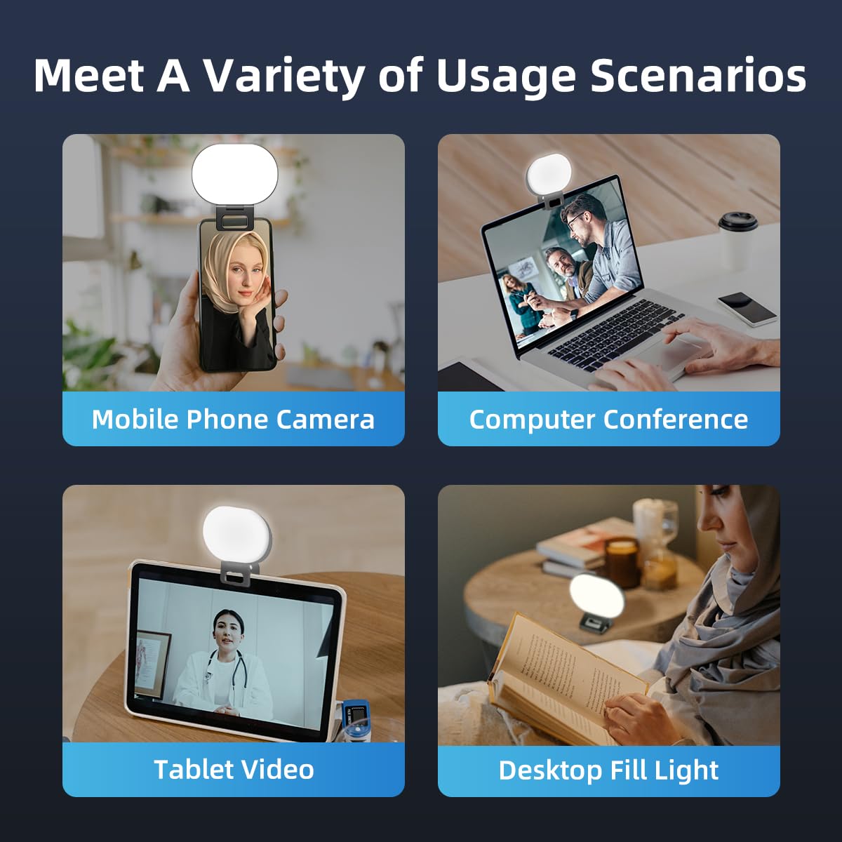 Selfie Light Clip with 3 Light Modes - Side-Emitting Eye Protection Fill Light for Phone, iPad & Laptop - Rechargeable for iPhone & Android - Perfect for Video Recording, TikTok & Vlogging (Black) - Ideal for Content Creators, Live Streaming and Low-Light Photography