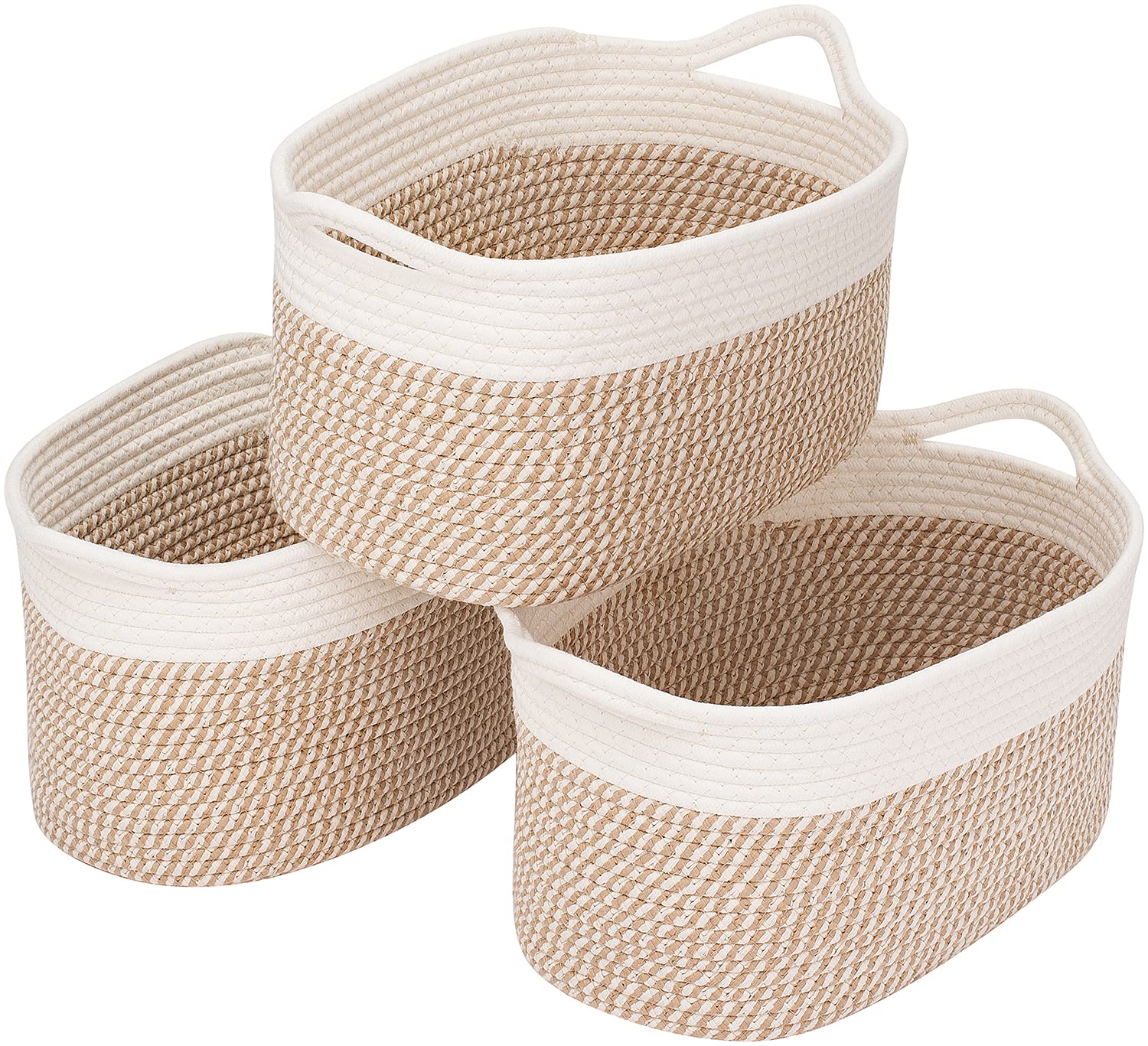 LixinJu 3-Pack Cotton Rope Storage Baskets with Handles - Woven Oval Organizer Bins for Home, Bathroom & Closet - Perfect for Towels, Books, Clothes, Dog Toys & Coffee Table Decor