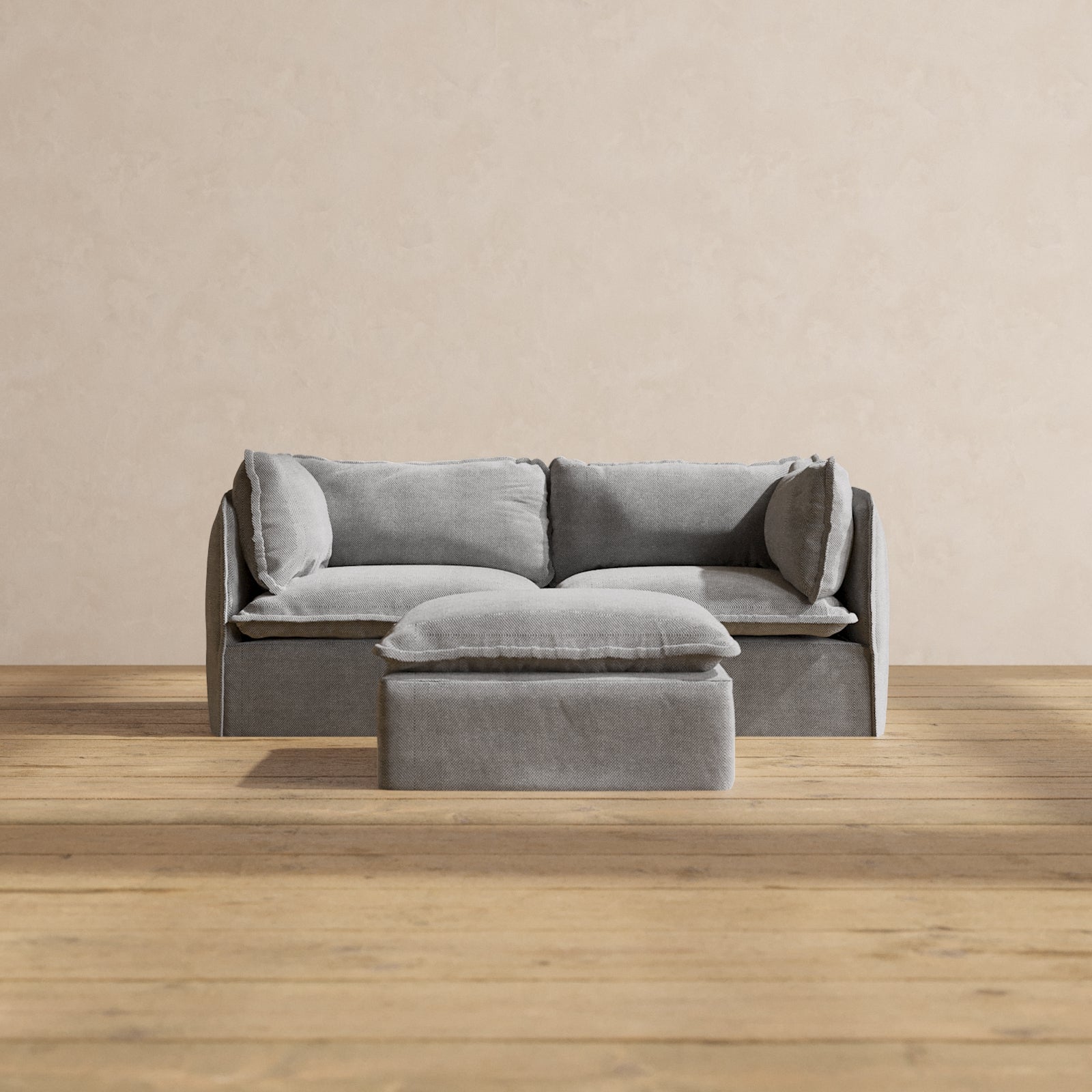 Modular Performance 2 Seater Sofa with Ottoman in Ash Gray - Modern Living Room Furniture for Small Spaces | Perfect for Apartments, Condos and Cozy Home Decor