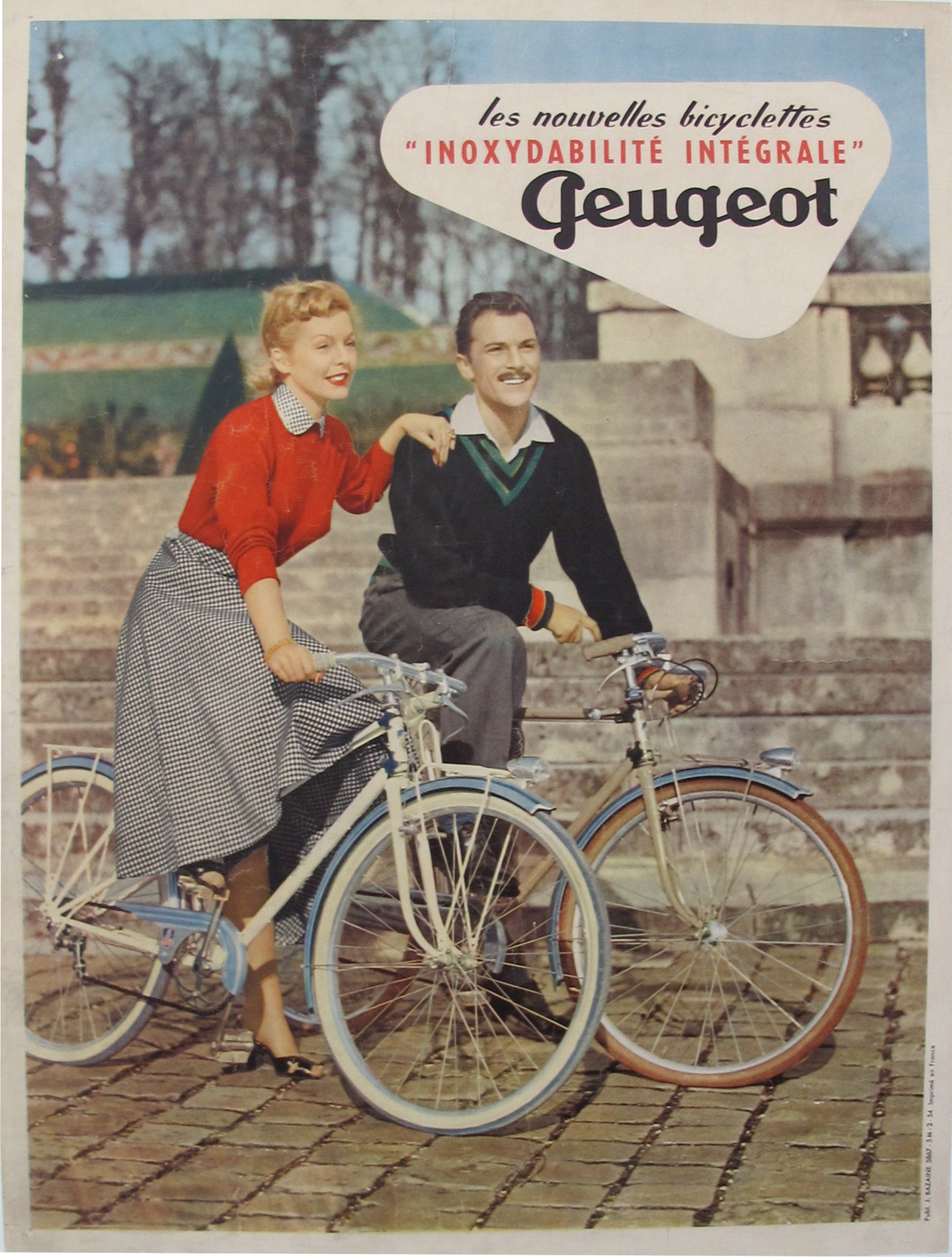 Vintage 1954 Original French Peugeot Bicycle Poster - Retro Cycling Art for Home & Office Decor - Perfect for Bike Lovers & Cycling Enthusiasts