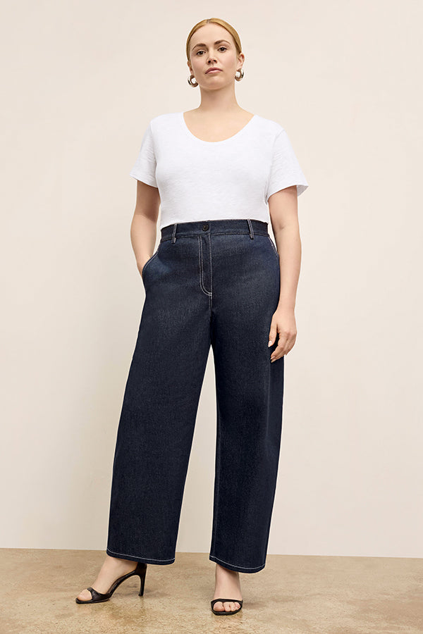 Bari Barrel Leg Stretch Denim Jeans for Women - Midnight Wash - Comfortable High Waist Skinny Jeans for Casual Wear & Night Out