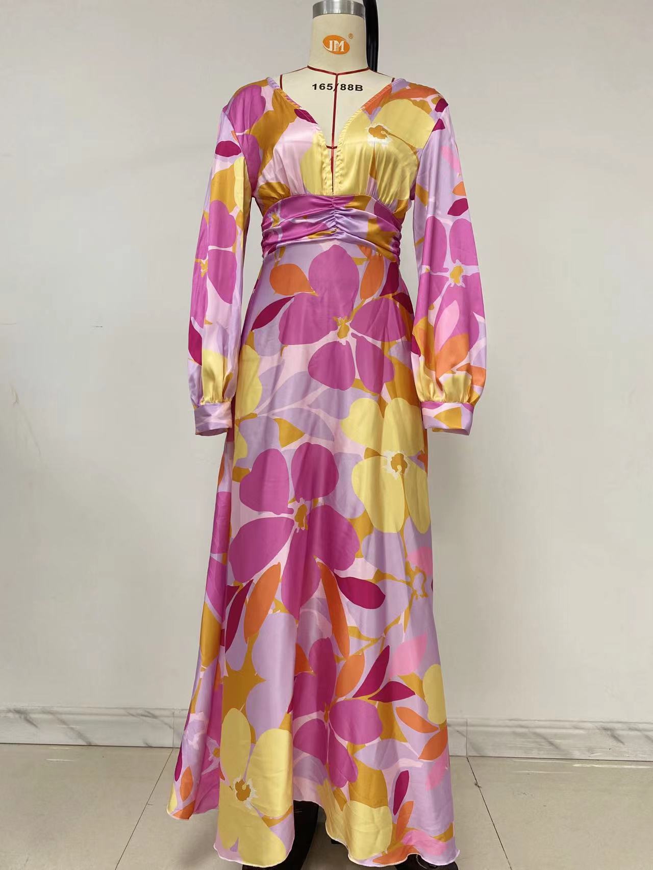 2025 Women's Slim Fit Printed V-Neck Dress with Lantern Sleeves - Fashionable Floral Summer Dress for Casual Wear, Party & Date Night