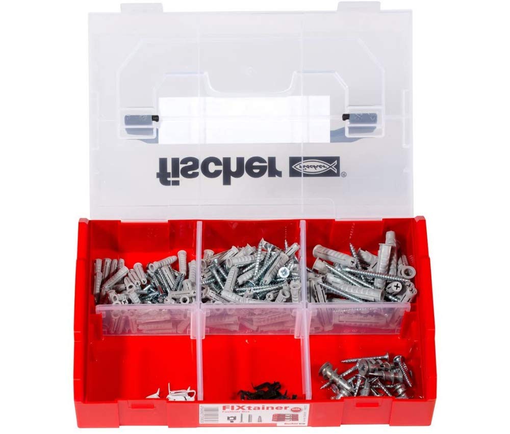 Fischer Fixtainer Dowel Assortment 534076 - 120-Piece Pack with Screws (212 Total Count) | Fast & Fix Solution for Woodworking, Furniture Assembly & DIY Projects