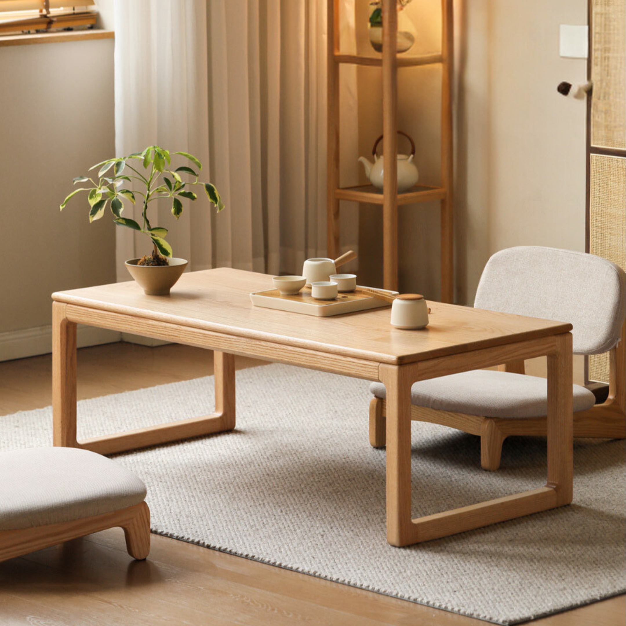 Premium Solid Oak and Ash Wood Tea Table - Handcrafted Rustic Coffee Table for Living Room, Lounge, or Patio - Perfect for Tea Time, Reading, and Relaxation