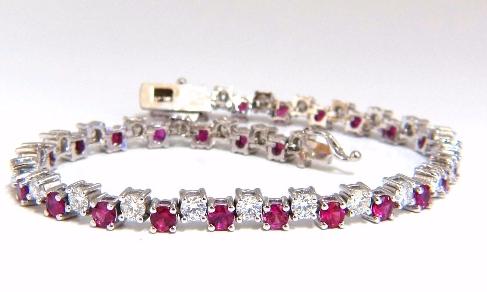 5.96ct Natural Ruby & Diamond Alternating Tennis Bracelet in 14K Gold - Perfect for Weddings, Anniversaries & Special Occasions